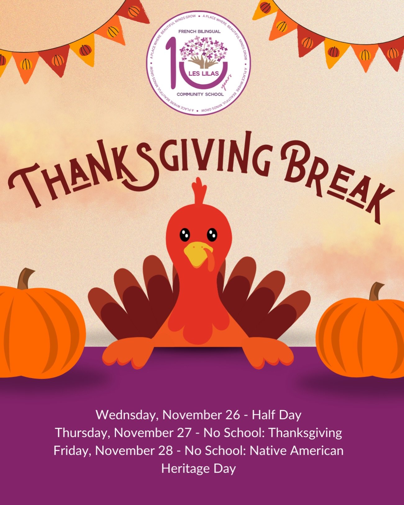Happy Thanksgiving Break!
Take this time to relax, recharge, and enjoy every moment with your family and friends.
Have a wonderful break &mdash; see you Monday! #leslilascommunity #lwsd #seattleparents #kirklandparents #frencheducation