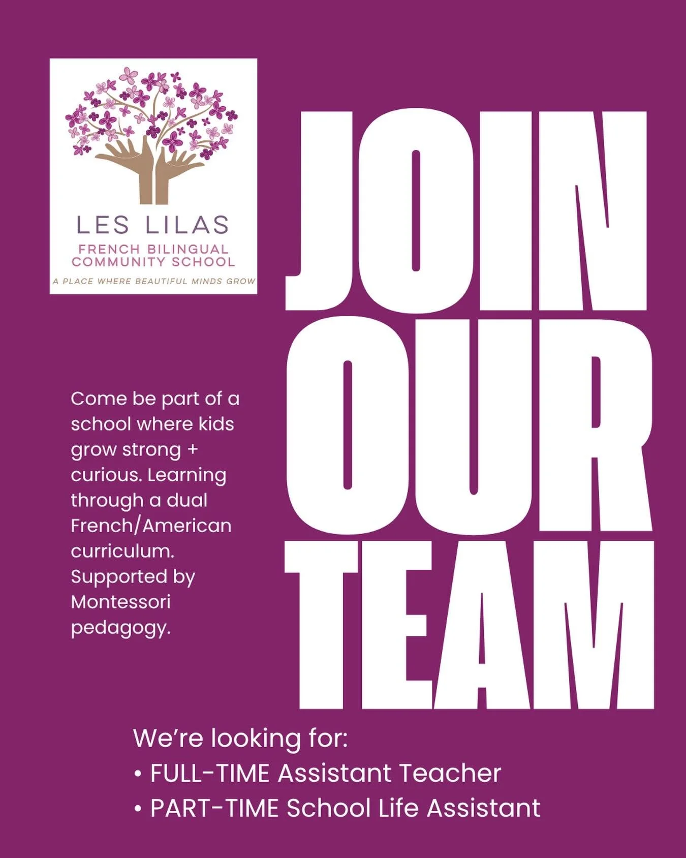 Rejoignez notre communauté en pleine expansion ! Cliquez sur le lien dans la bio pour postuler. #leslilascommunity #leslilascareer #frencheducation #lwsd