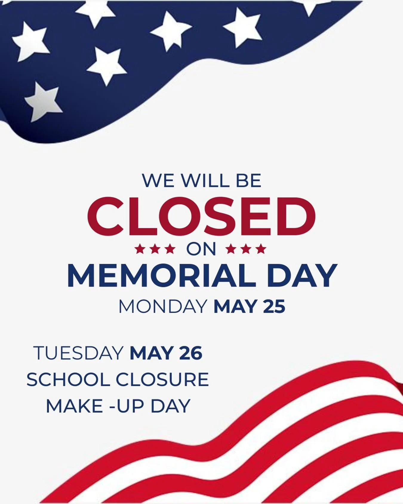 No school today as we honor Memorial Day.
Please remember our makeup snow day is scheduled for Tuesday, May 26. Have a safe and relaxing long weekend! #leslilascommunity #lwsd