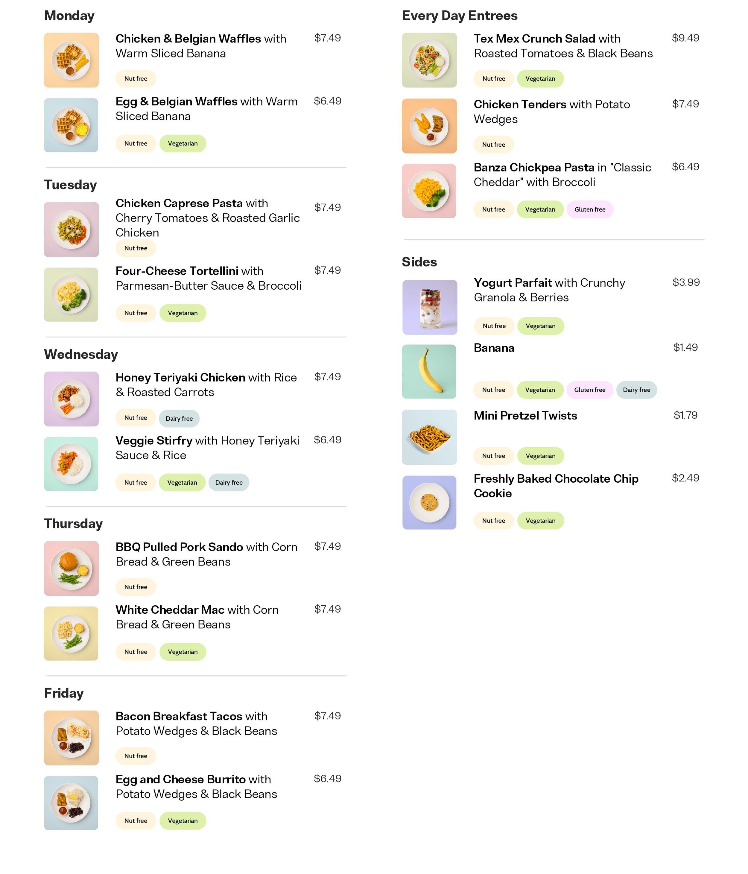 Hot lunch menu example