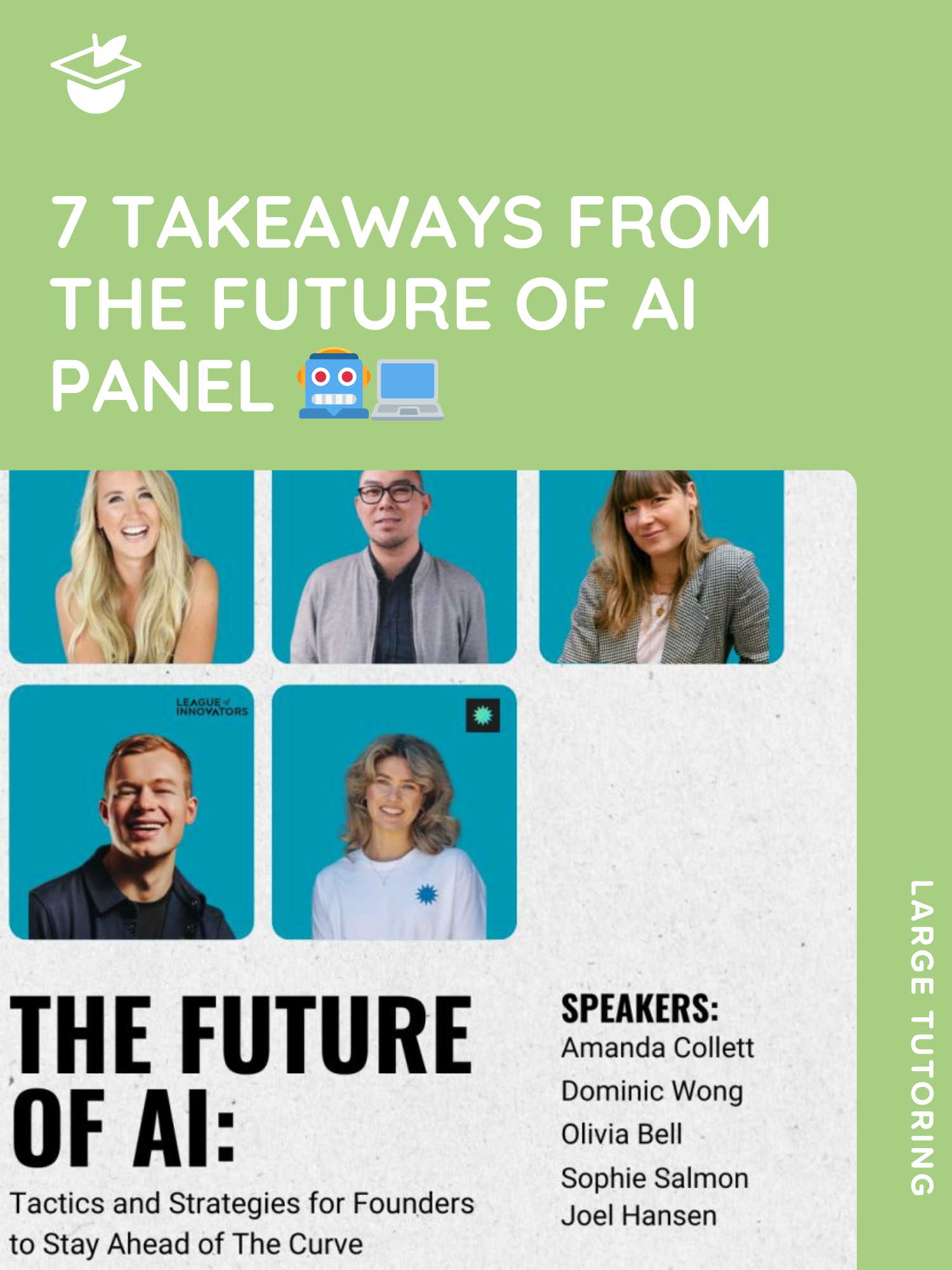 Event poster showing speakers for "The Future of AI" discussing tactics and strategies for founders.