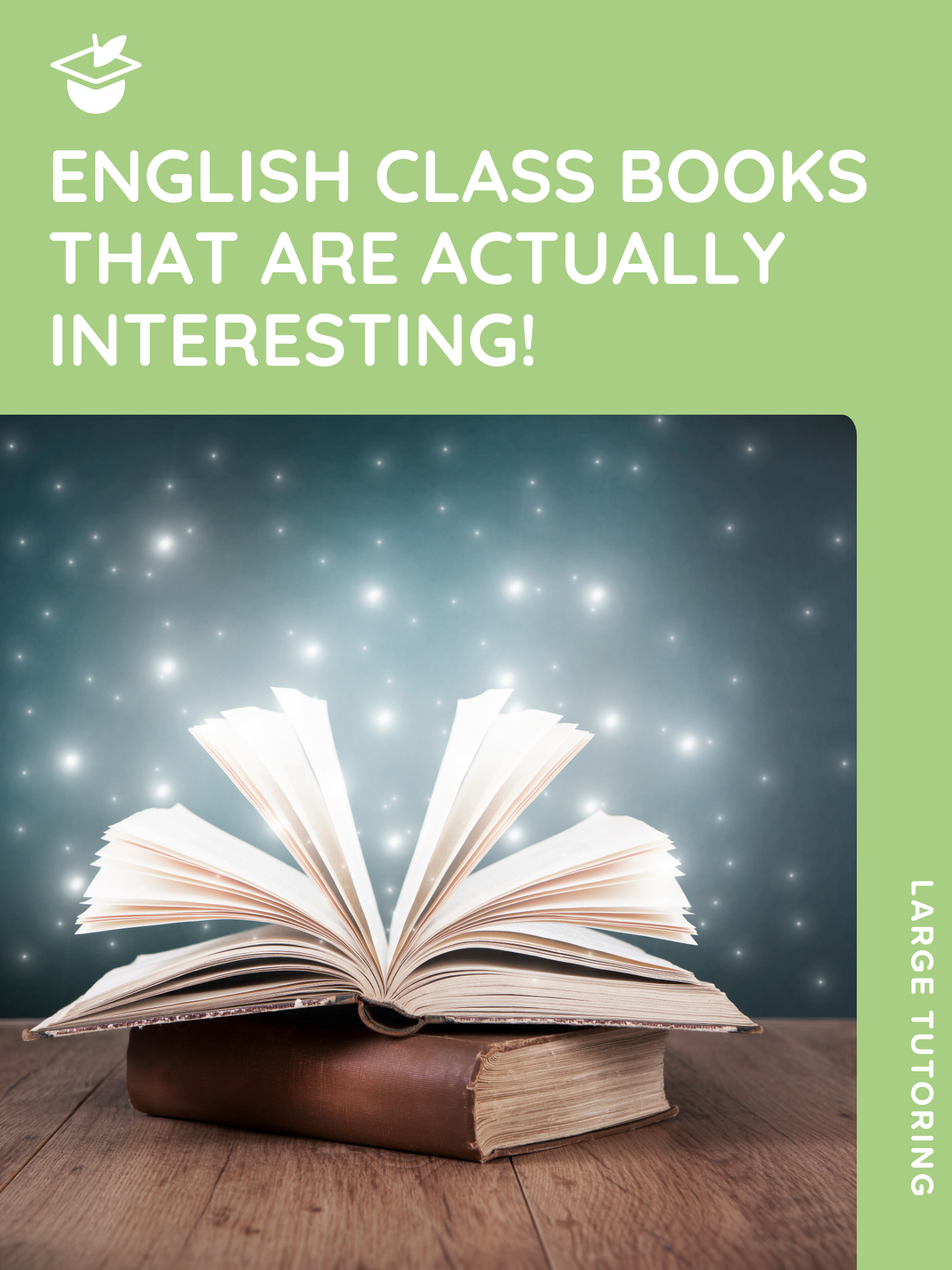 Open book with glowing pages and magical light effects in the background.