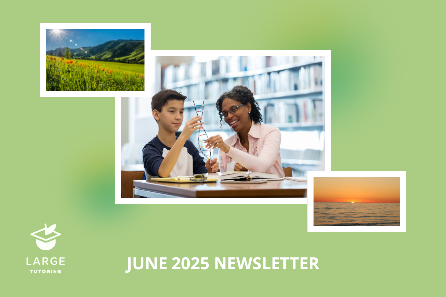 June 2025 newsletter from Large Tutoring featuring in-person and online tutoring in Vancouver libraries