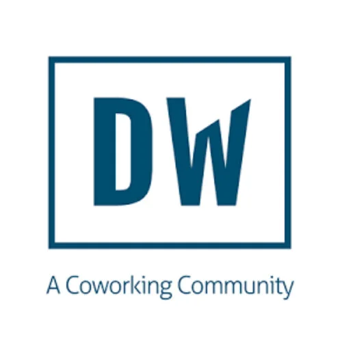 Logo with letters "DW" inside a square outline, with the text "A Coworking Community" below.