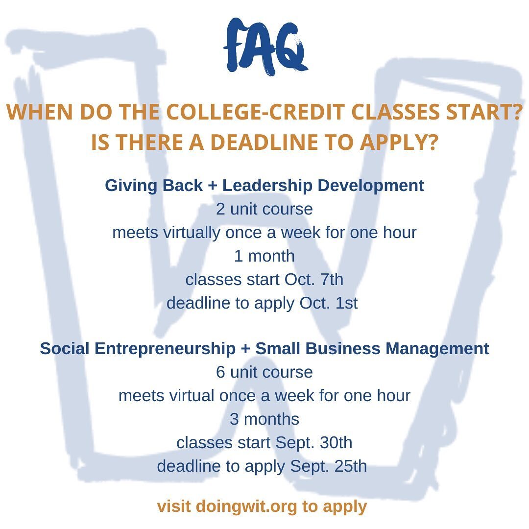 Fall programs are about to launch 🚀 
Check out the deadlines for applications. 
Still wondering the right class fit for you? Take the quiz in our bio. 
Let&rsquo;s do WIT! 
#teens #entrepreneur #entrepreneurmindset #leadership #giveback #tweens #doW