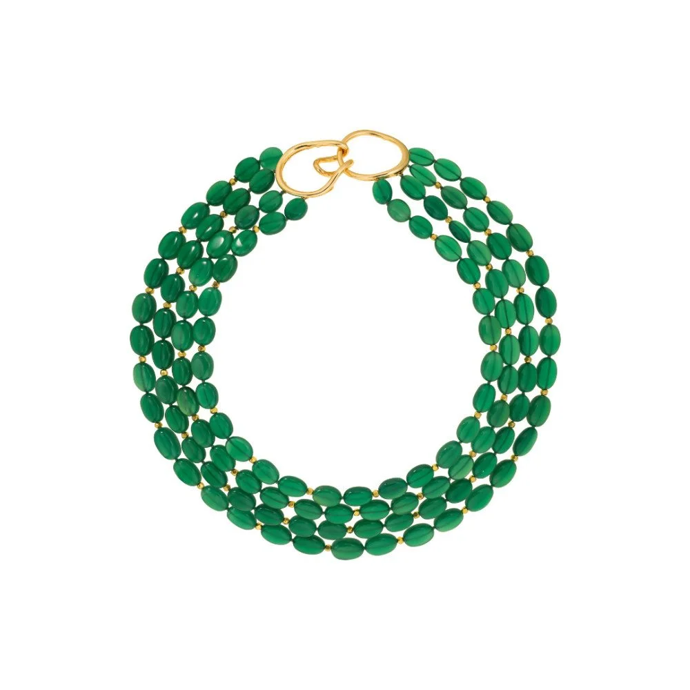 Green Onyx Beads with Indian Gold Beads and Large 18kt Yellow Gold Clasp