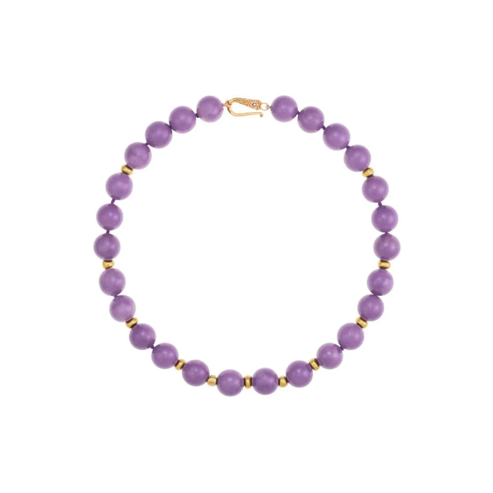 Chorite Bead Necklace with Gold Beads and Bali Clasp with Amethyst
