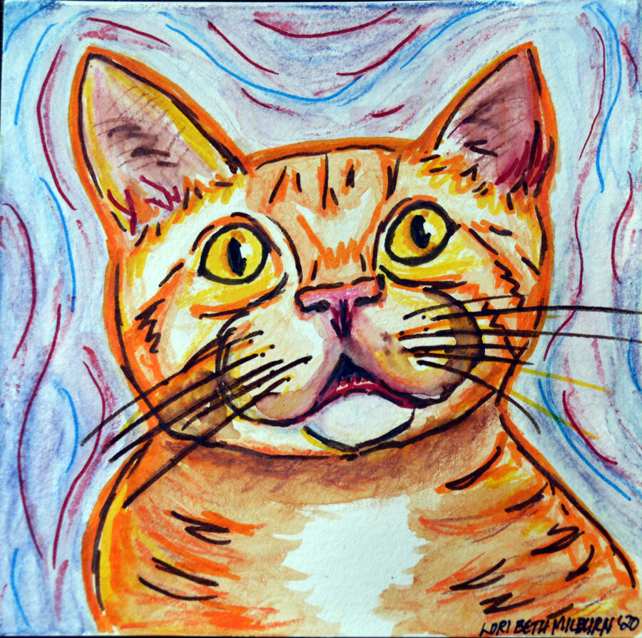 Incredulous Ginger - The Caturday logo | Watercolor pencil and markers