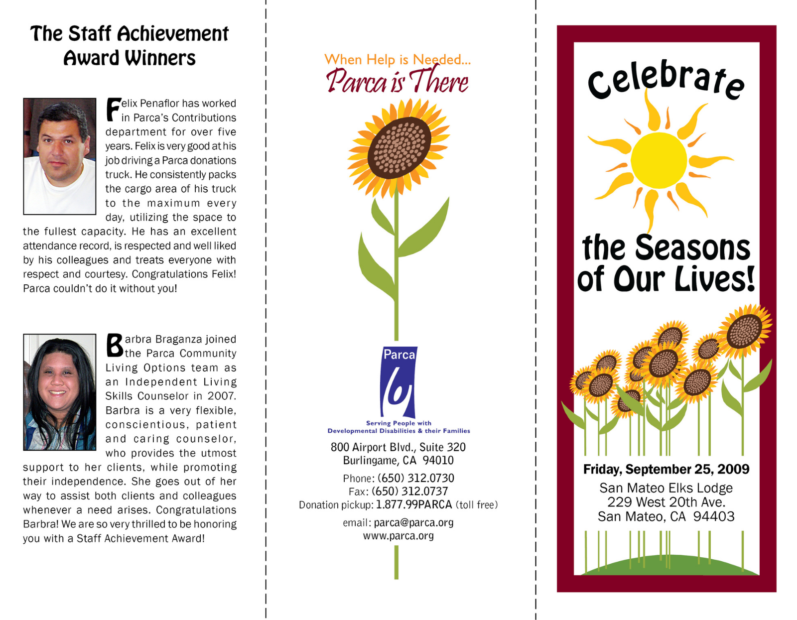 PARCA Awards Dinner Program — 2009 Cover
Exterior spread and cover design from an earlier PARCA annual awards dinner program, included to show continuity of design support across multiple years and event themes.
