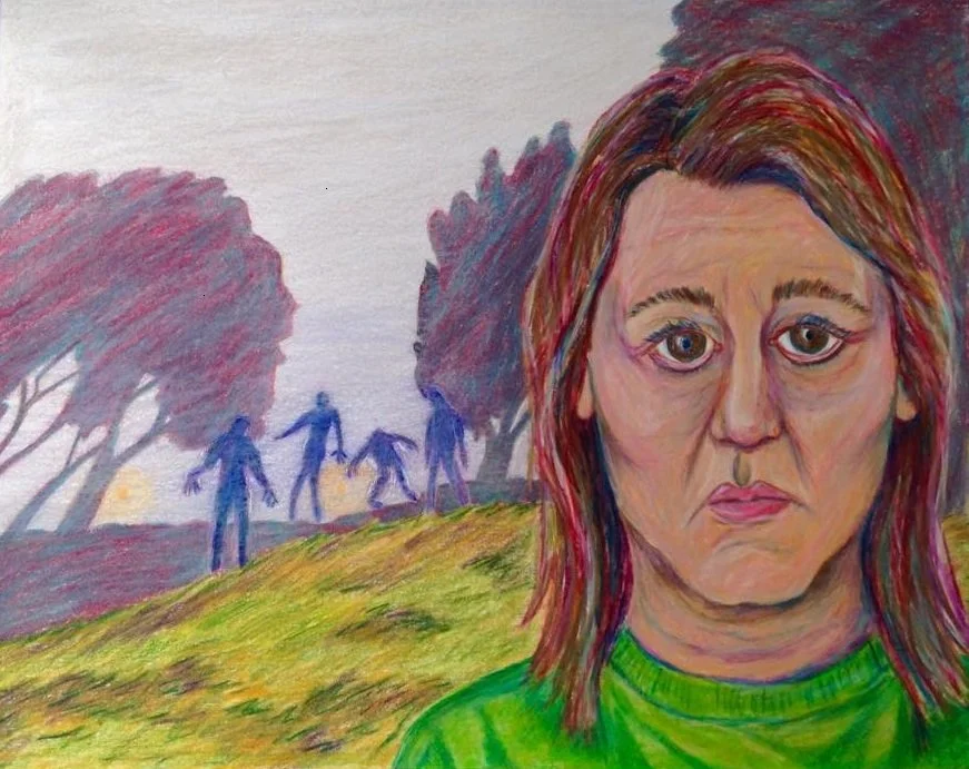 Self portrait with zombies - Colored pencil 