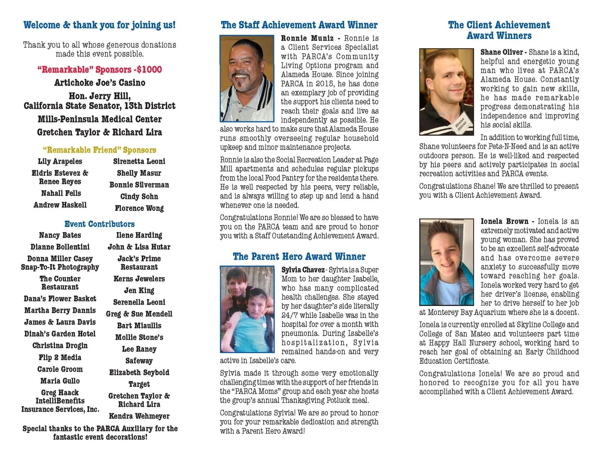 PARCA Awards Dinner Program — 2018 Interior Spread
Interior program spread featuring sponsor recognition, award recipients, and event storytelling designed to support donor engagement and guide the evening’s program.