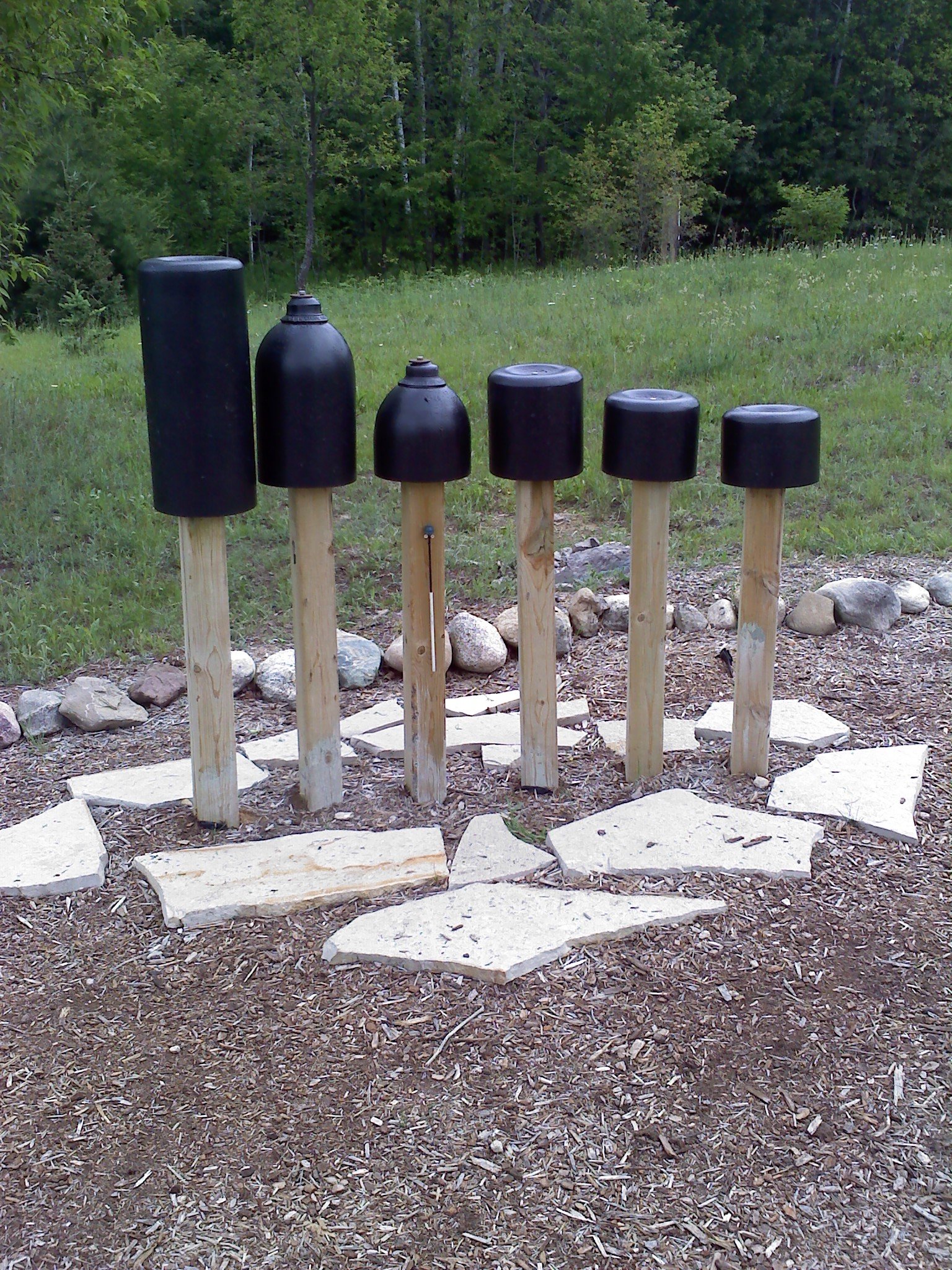 My first set of tuned bells made from recycled oxygen tanks,  as part of Raven Hill Discovery Center's Music Garden 2009
