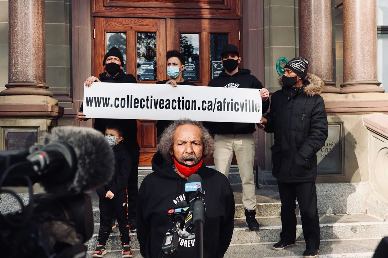 Justice for Africville Rally @ City Hall today ✊🏻✊🏼✊🏽✊🏾✊🏿 link in bio to demand reparations for Africville ❤️ #BlackLivesMatter #CollectiveAction #ReparationsNow