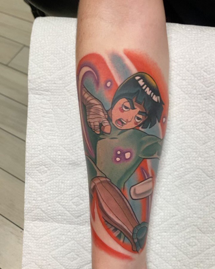 Rock Lee off of my up for grabs wall!! 

#rocklee #naruto #narutotattoo #rockleetattoo #staugustine #staigustinetattoo #coppercoiltattoo #anime #animetattoo #drunklee #drunkleetattoo