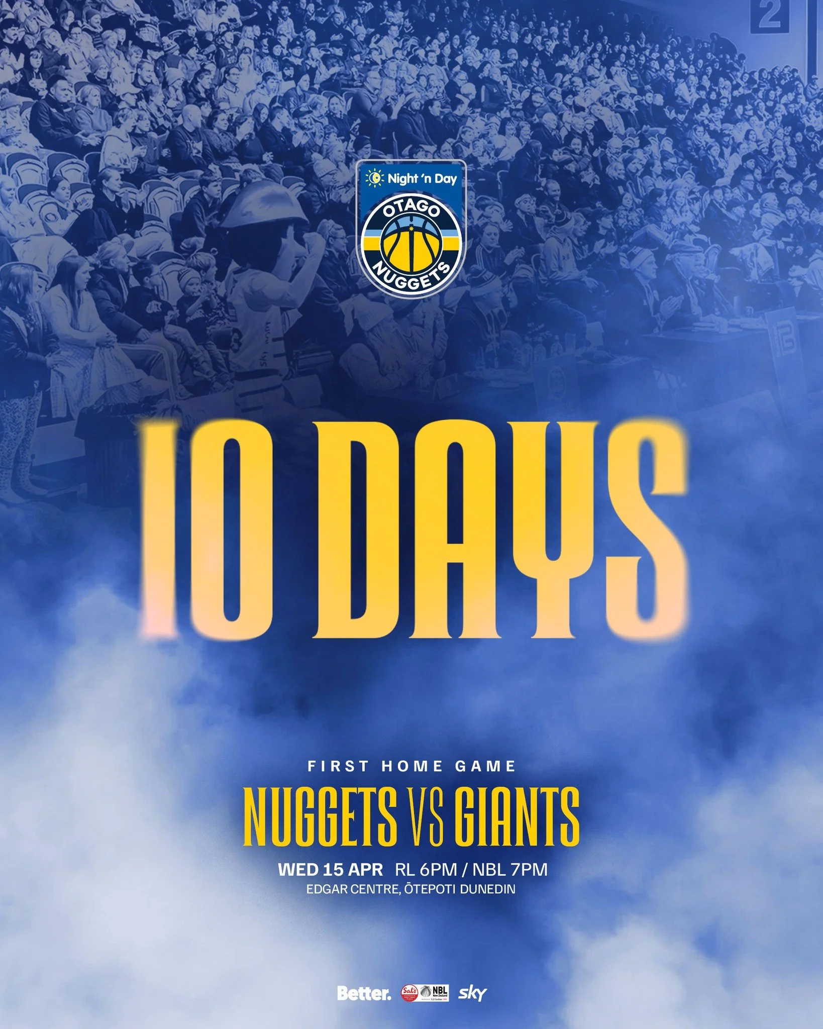 THE COUNTDOWN BEGINS!
10 days until our first 2026 home game

Get down to the Edgar Centre to see this new look Otago Nuggets team take on the Nelson Giants. 
Rapid league tips off at 6pm /  NBL at 7pm

Tickets available online