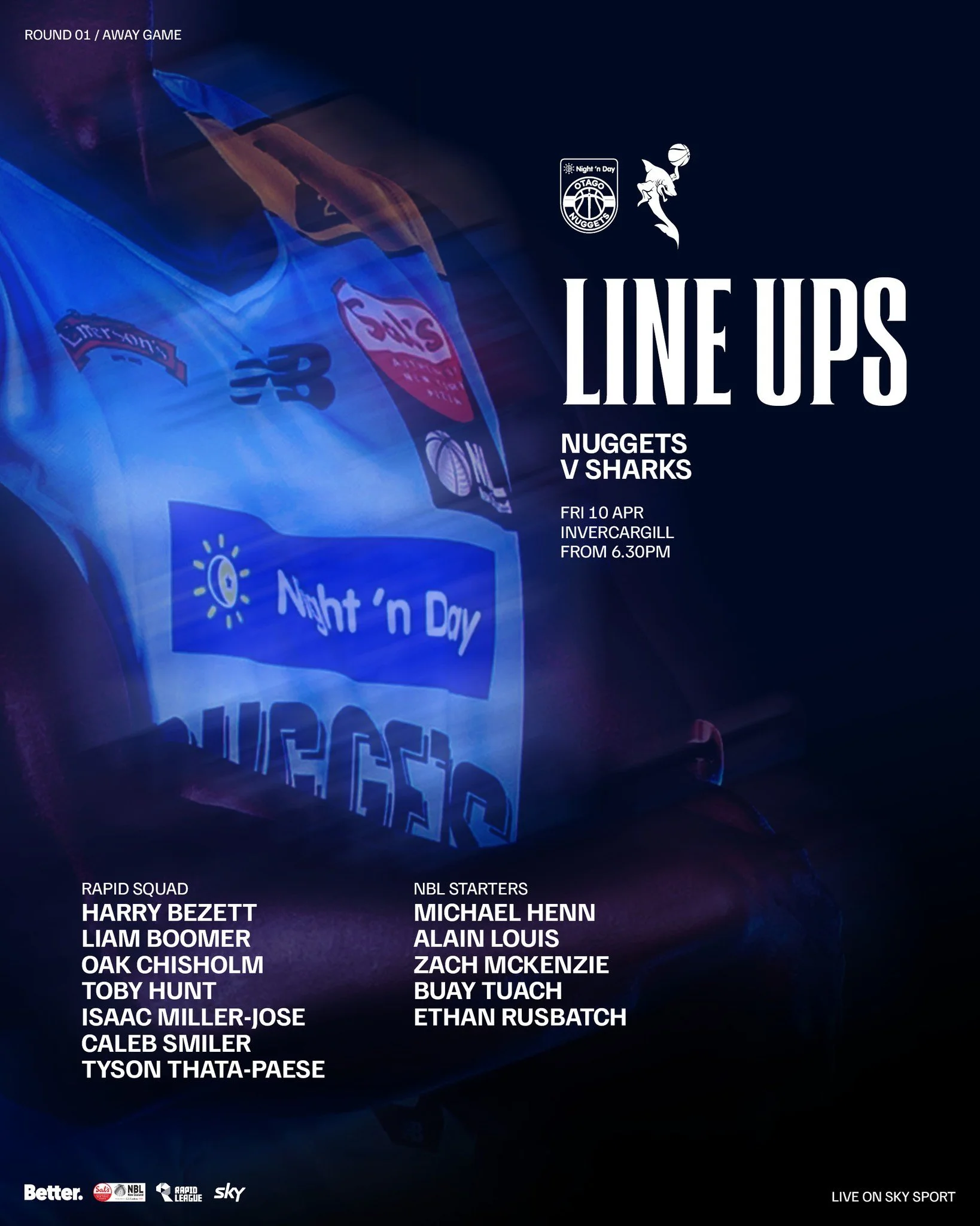 Rapid League Line Up 🏀
Locked in. Ready to roll.

Sal&rsquo;s NBL starters 🔥
Brought to you by Night &lsquo;n Day 🌙☀️

Let&rsquo;s get to work. 💪

@nznbl @skysportnz @bettercreativenz @nightndaynz