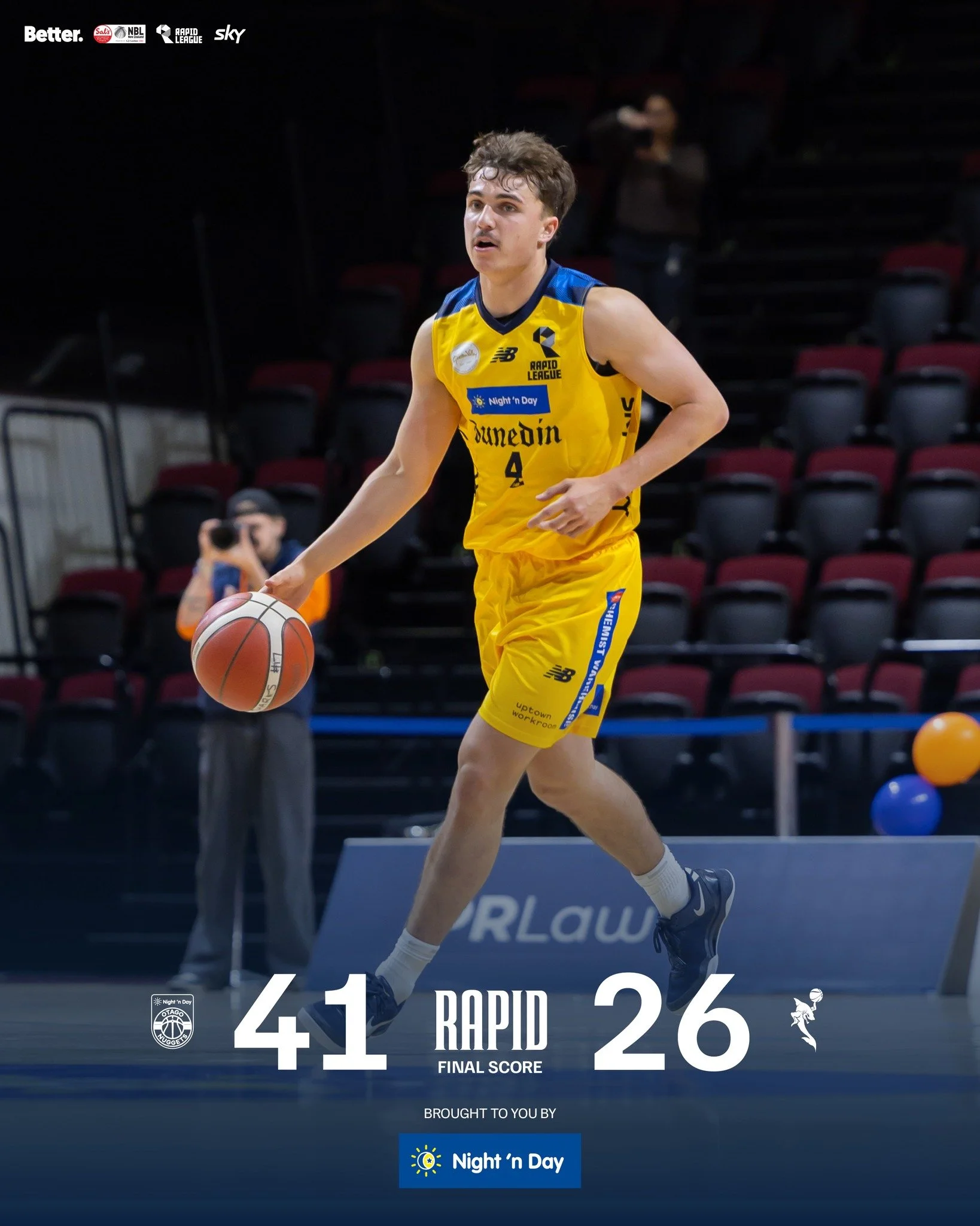 First Rapid win on the board 💪🏀

Young guns got it done in Invercargill, taking down the Sharks 41&ndash;26.

Toby Hunt: 10 pts, 3 reb, 3 steals
Oak Chisholm: 9 pts, 5 reb, 5 ast
Liam Boomer: 9 pts, 5 reb

Plenty to like from this group 👀

Sal's N