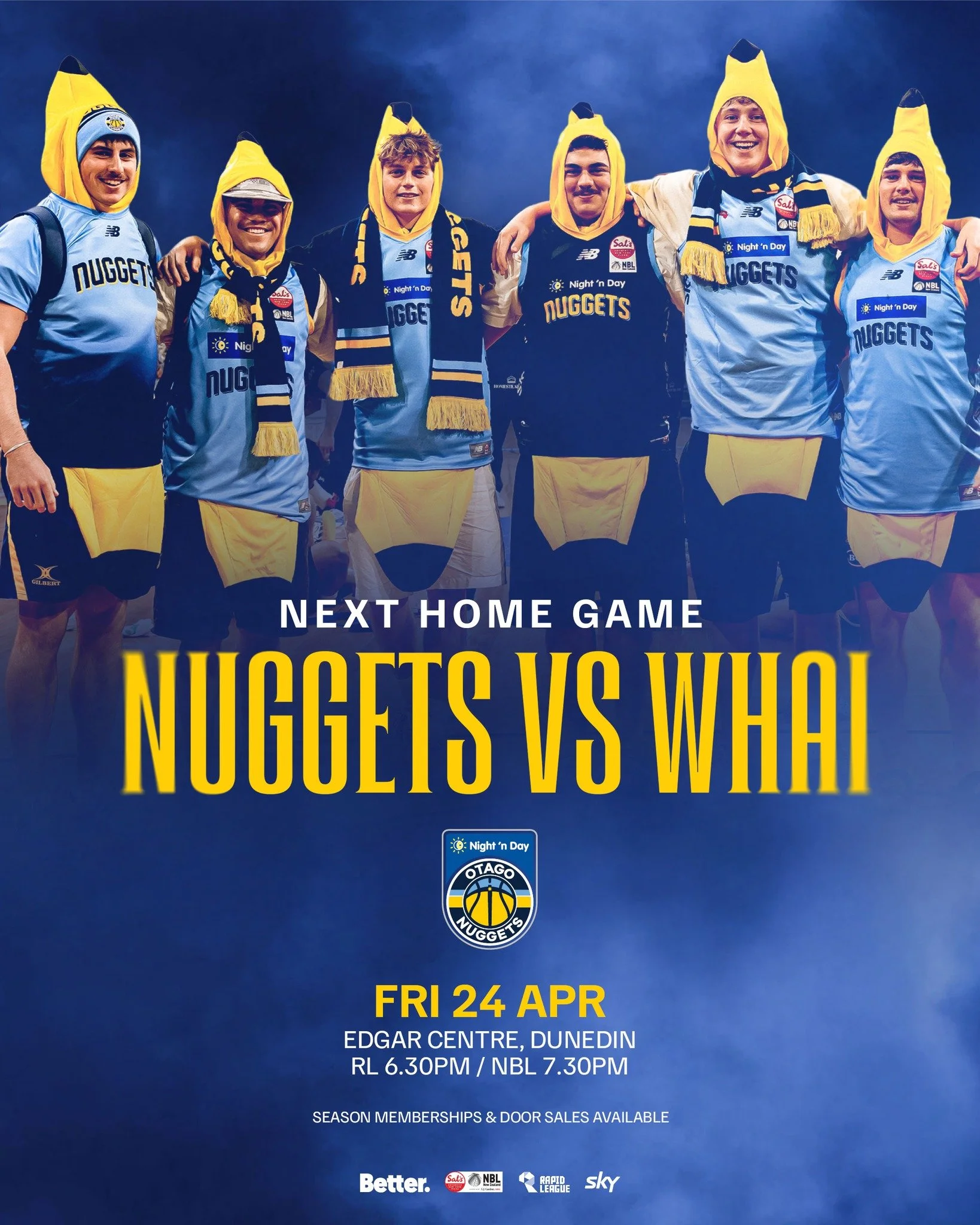 Will you be at the next home game? 👀

🗓️ Fri 24 April 
⏰ RL 6.30pm / NBL 7.30pm
📍 Edgar Centre

Tickets available at iticket.co.nz or at the door on the night.