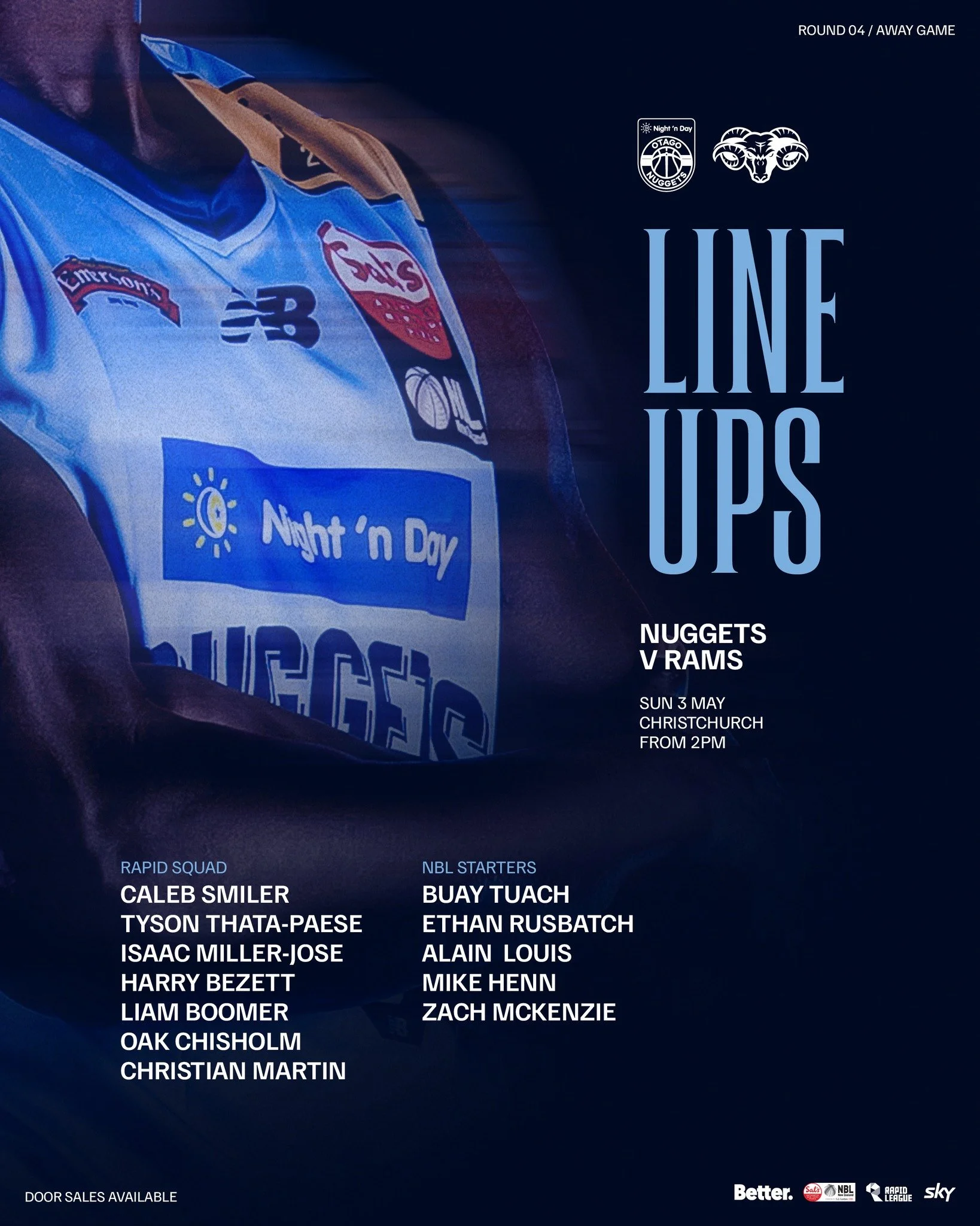 Your game day line up - brought to you by Night 'n Day 💙🏀

🏀 Nuggets vs Rams
⏰ Rapid League 2PM | NBL 3PM
📍 Parakiore Stadium, Christchurch
📺 Sky Sport 3
🌍 FIBA YouTube

@nznbl @skysportnz @bettercreativenz @nightndaynz