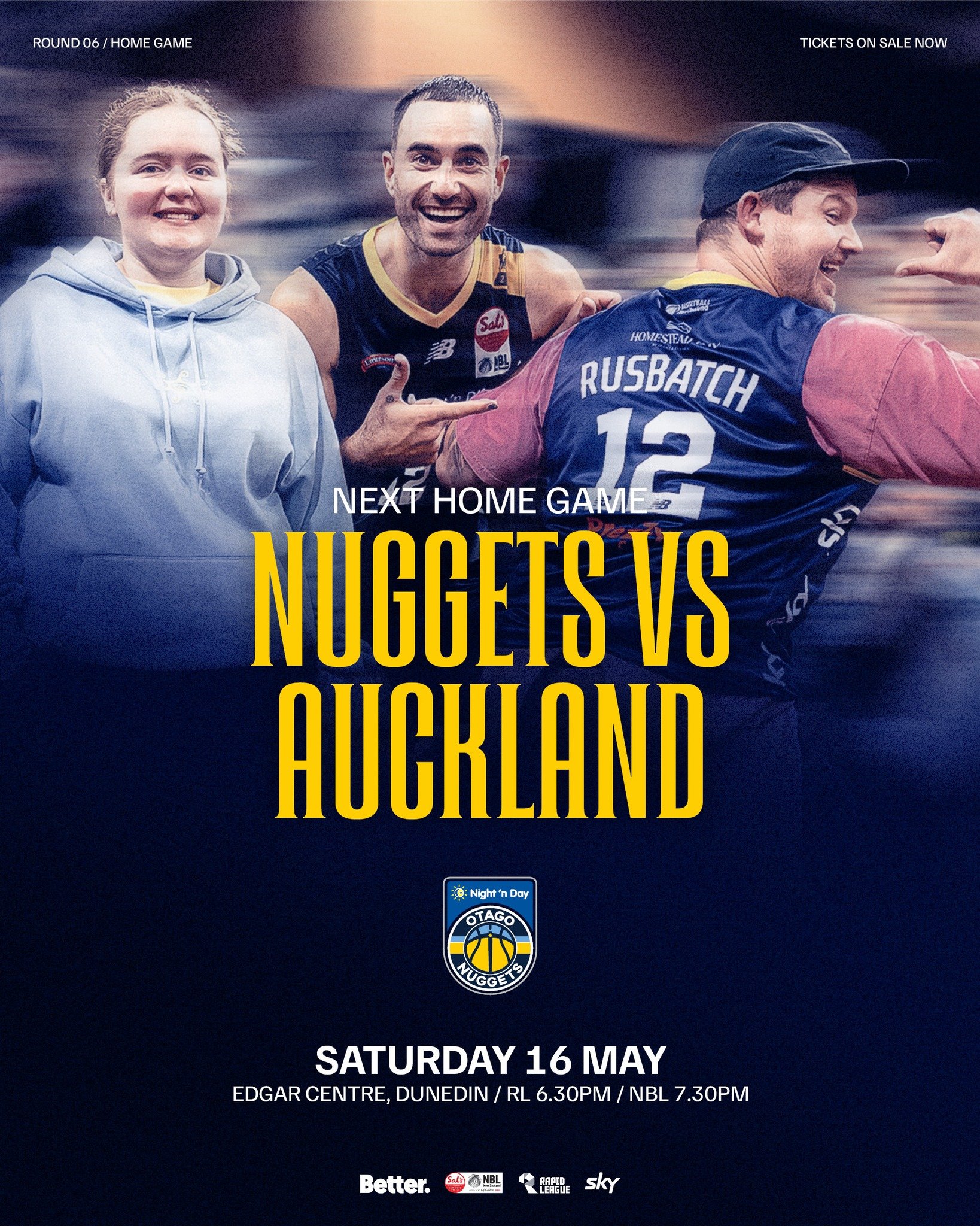 Will you be at the next home game? 👀

🗓️ Sat 16 May
⏰ RL 6.30pm / NBL 7.30pm
📍 Edgar Centre

Tickets available at iticket.co.nz

@nznbl @skysportnz @bettercreativenz