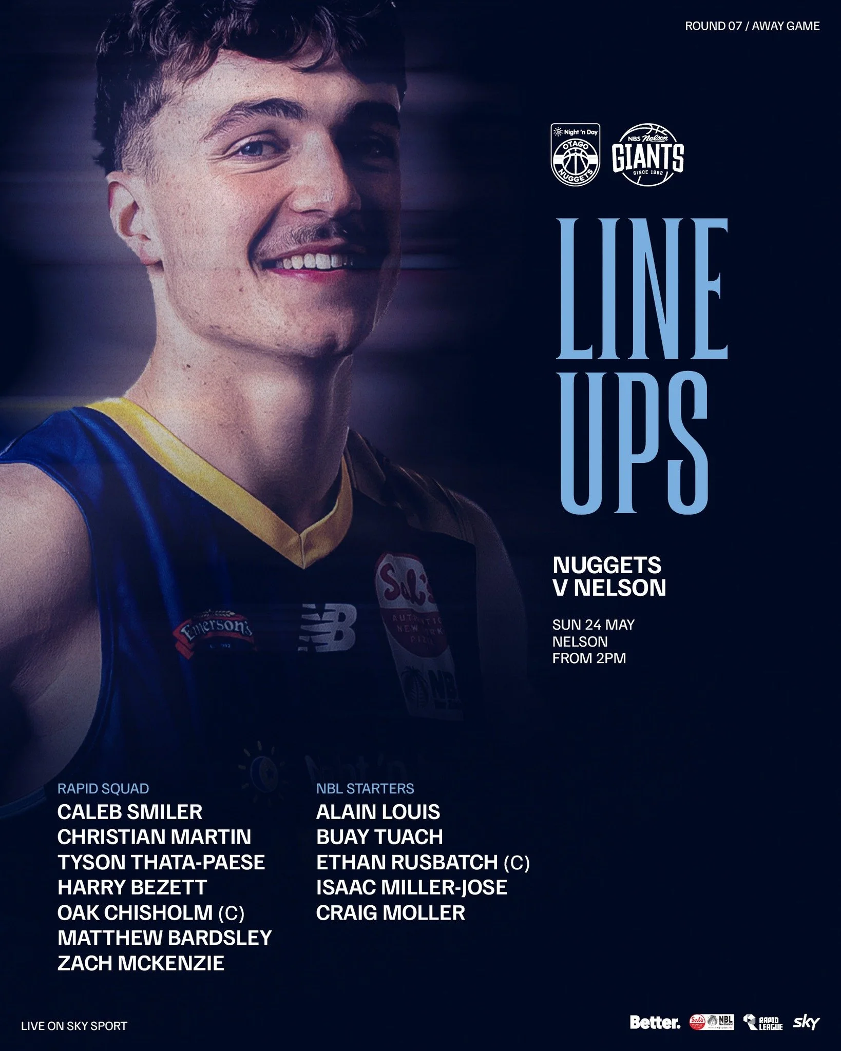 Your game day line up - brought to you by Night 'n Day 💙🏀

🏀 Nuggets vs Giants
⏰ Rapid League 2PM | NBL 3PM
📍Trafalgar Centre, Nelson
📺 Sky Sport
🌍 FIBA YouTube

@nznbl @skysportnz @bettercreativenz @nightndaynz