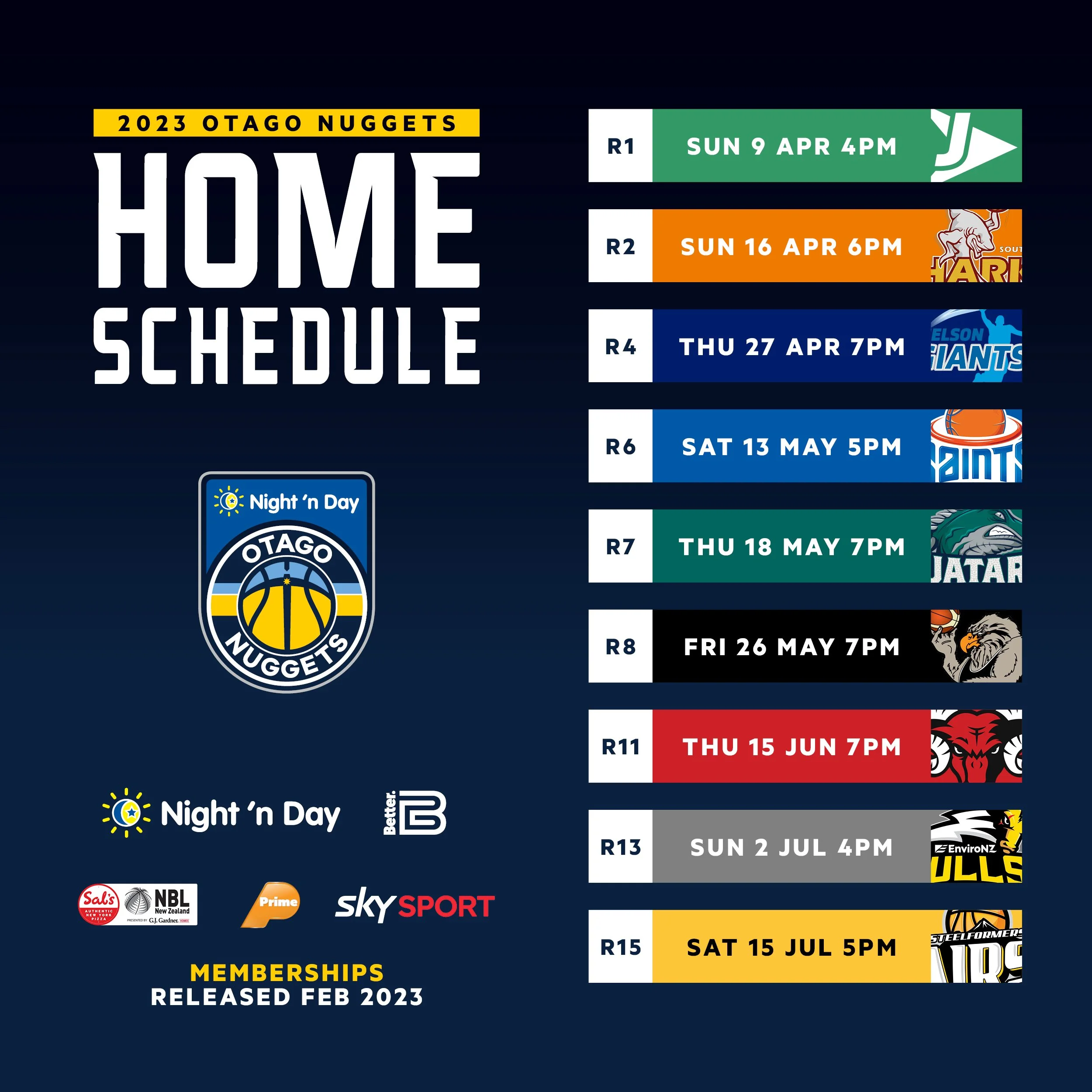 Schedule — Otago Nuggets