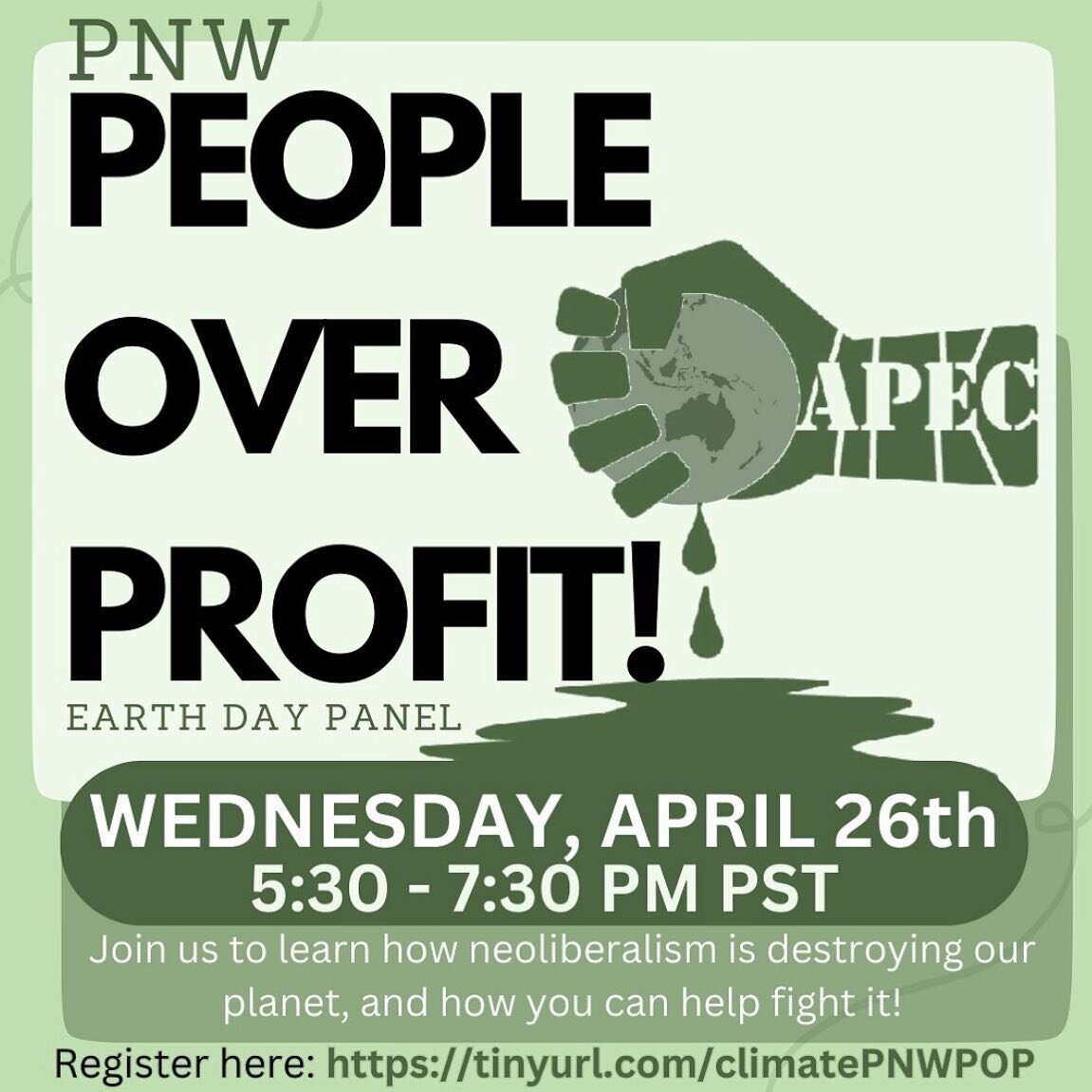 Two of us are on tmrw&rsquo;s Earth Justice panel about the impact of neoliberal policies on climate crisis, farmworkers, and food. Listen in Wednesday 4/26 from 5:30PM-7:30PM!

RSVP for the Anti-APEC Earth Justice panel: tinyurl.com/climatePNWPOP