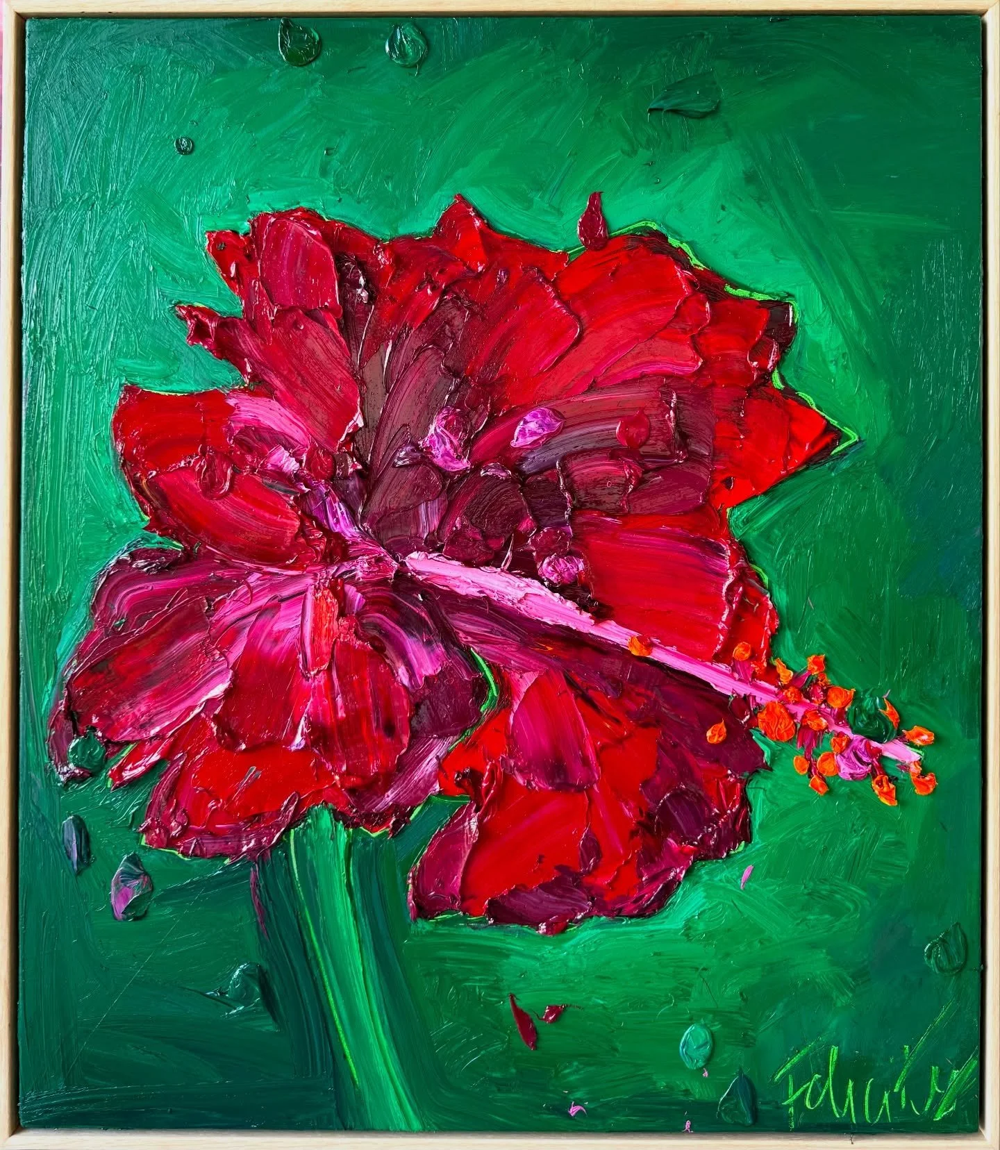 LOVE 🌺

She doesn&rsquo;t hold back.
She doesn&rsquo;t bloom quietly.

This piece is all heart; thick, luscious impasto pushed around with feeling, not finesse. Deep reds crashing into electric green. Bold, gestural strokes that refuse to behave.

I