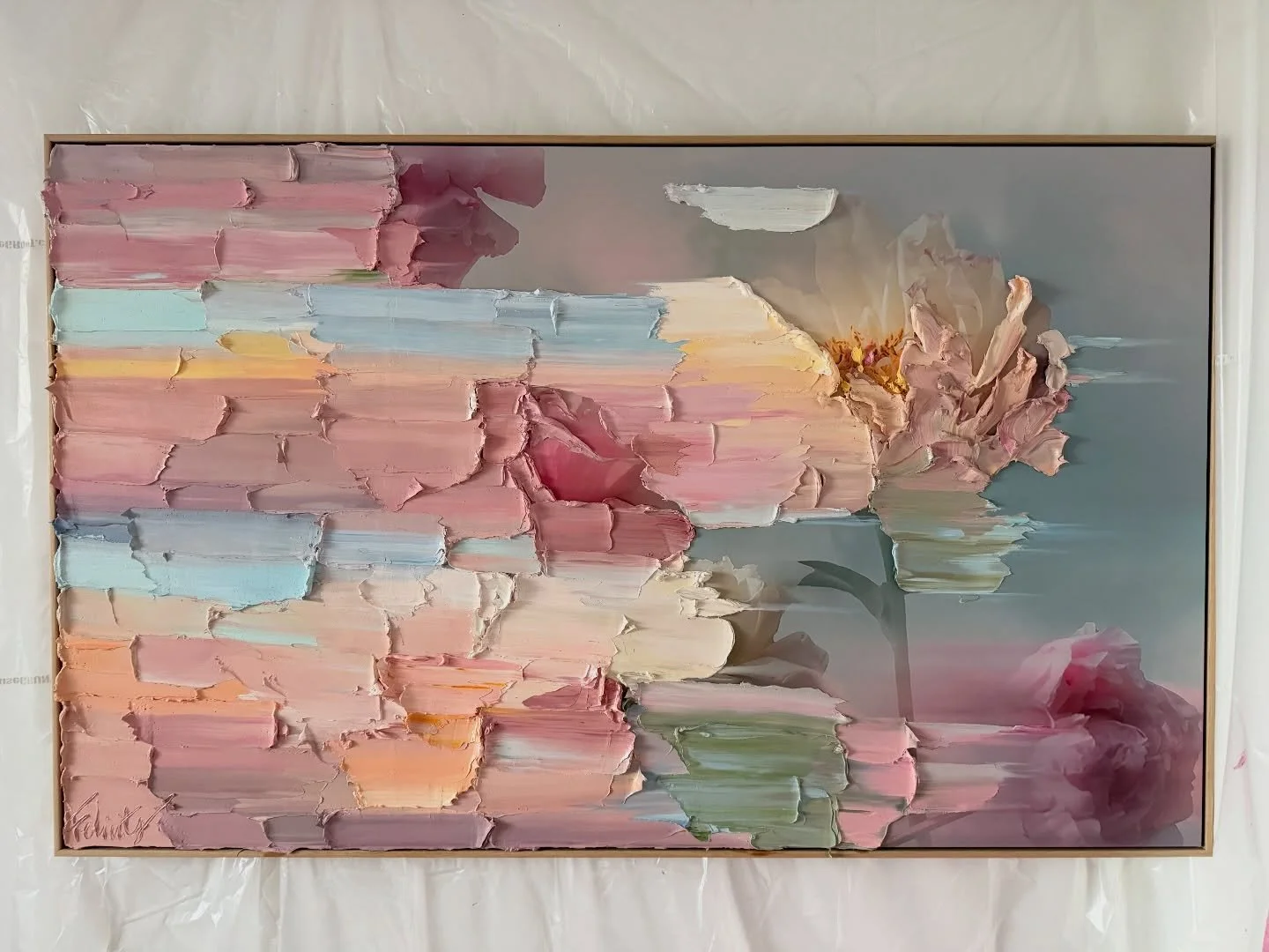 DREAMS

A study in softness and light.

Blush, sky blue and warm neutrals layered slowly, each sculptural stroke catching the light and revealing something new as you move around the piece. Calm, romantic, and quietly expressive.

Created as a privat