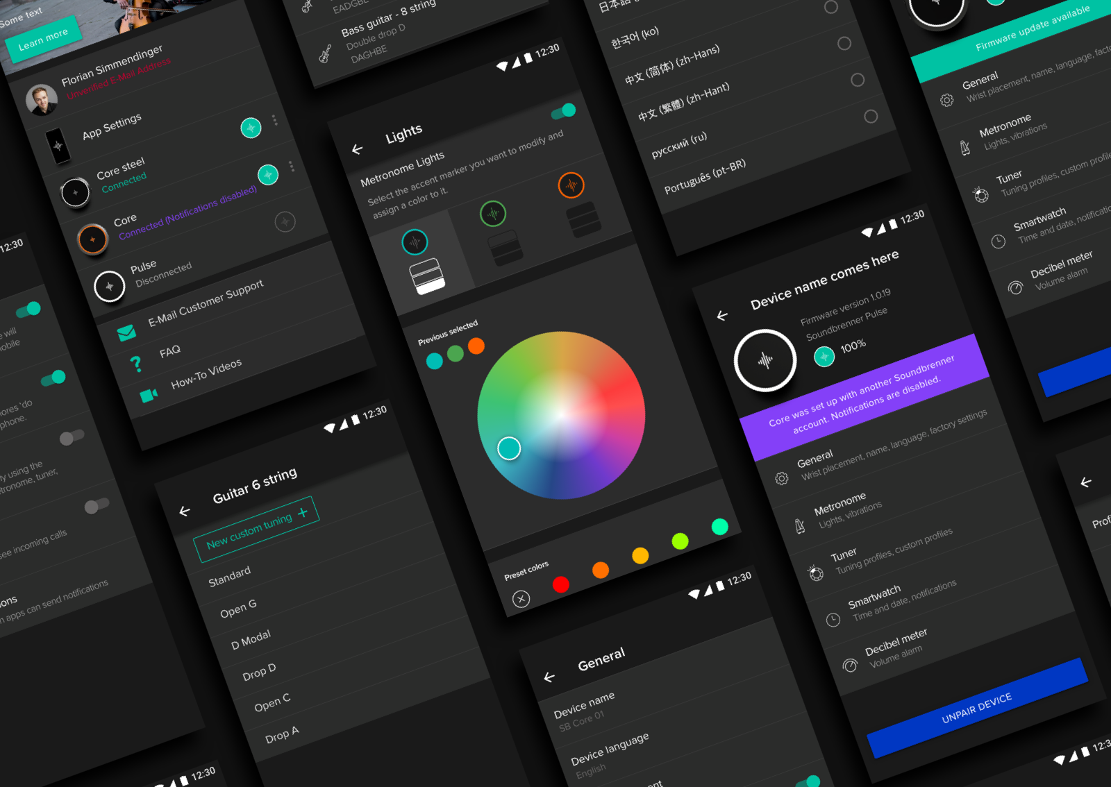 Overview of designed settings for the Core both platforms (Android in image)