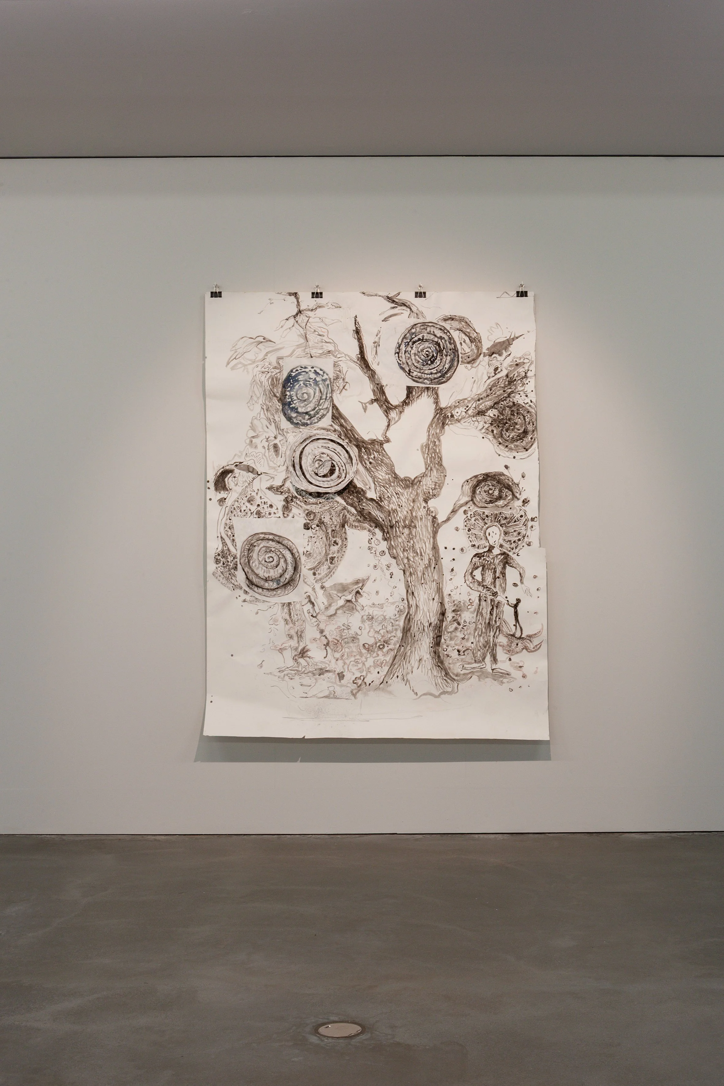 Valérie Favre 
Petits théâtres de la Vie, 2025, Tinte / Papiercollage, ungerahmt, 200 x 150 cm, Courtesy Galerie Bastian, Berlin/Paris und Galerie Peter Kilchmann, Zürich/Paris