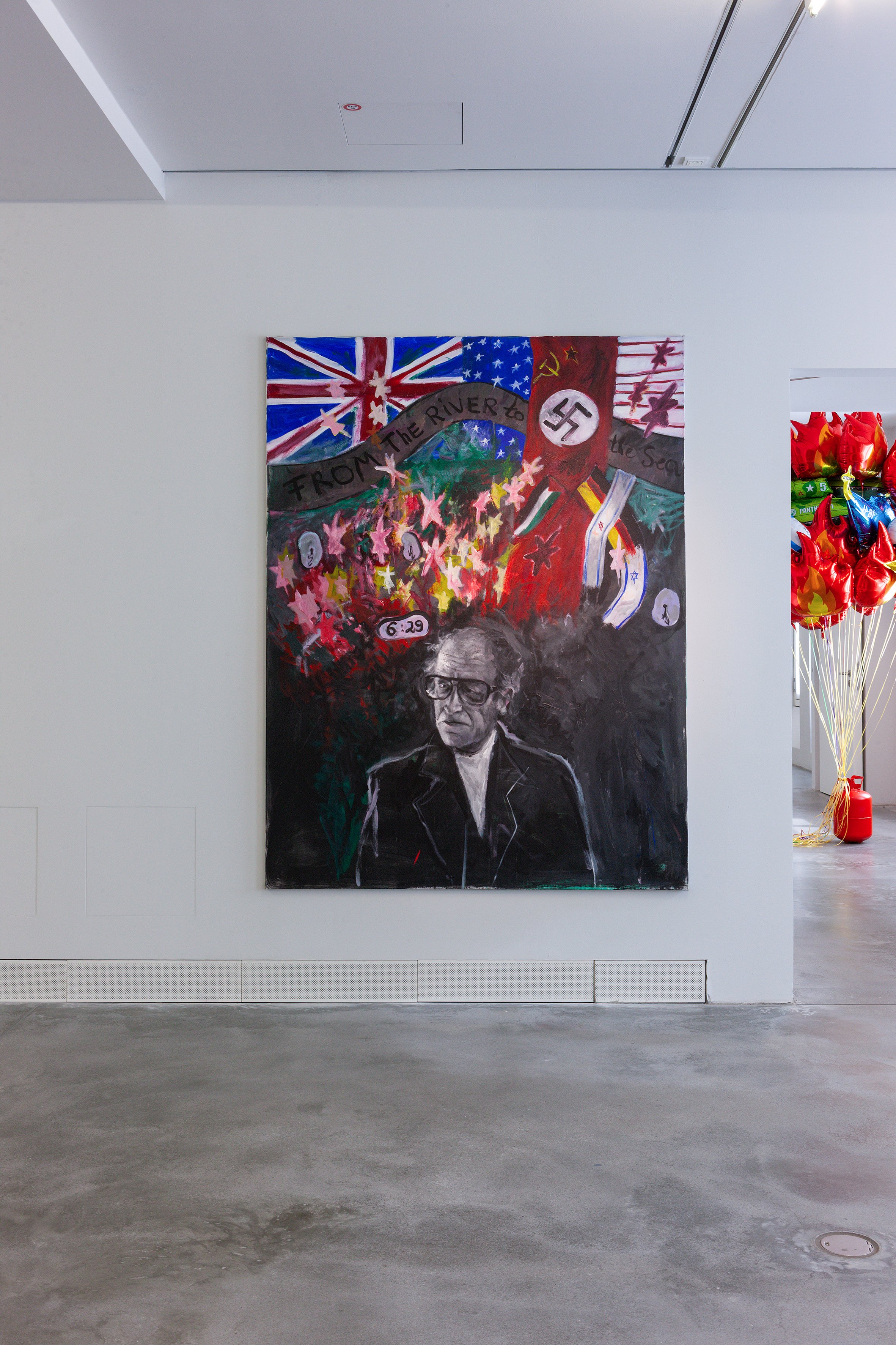 Yury Kharchenko 
Jean Amery am 7. Oktober um 6:29 Uhr in Israel, 2024, Acryl und Lack auf Leinwand, 200 x 150 cm, Courtesy the artist
Foto: ©Waldemar Brzezinski