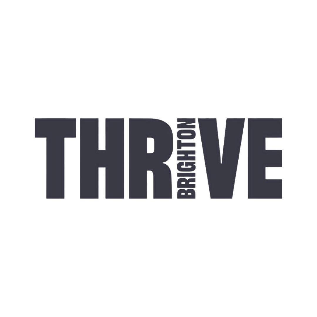 Logo of company Thrive, with the letter I written with the word BRIGHTON
