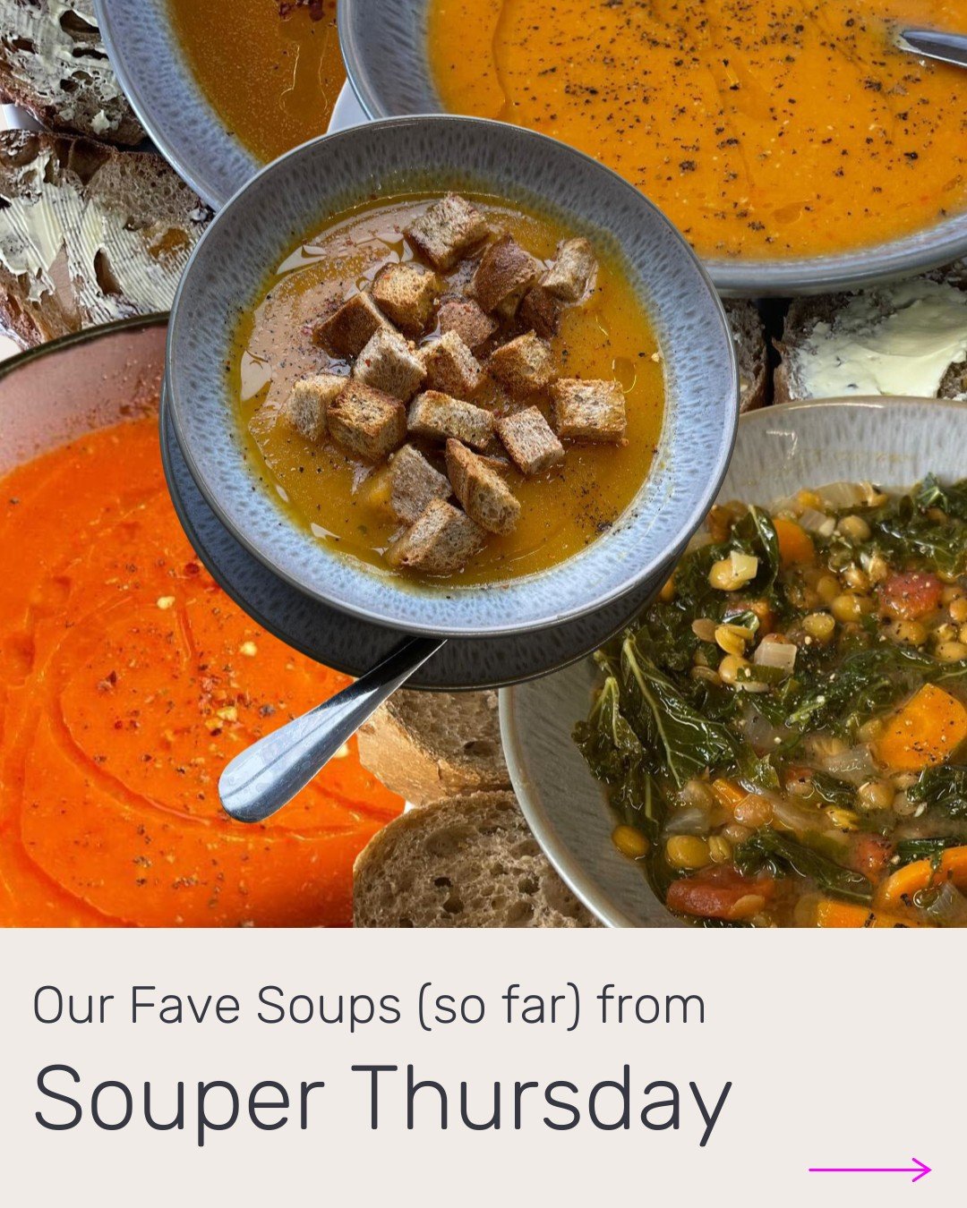 What's better than a warming, homemade soup when it blustery and cold outside? A FREE warming, homemade soup! ☺️🍲 

Every Thursday, our amazing in-house chef whips up a delicious soup for our members enjoy. Here are some of our favourites so far!