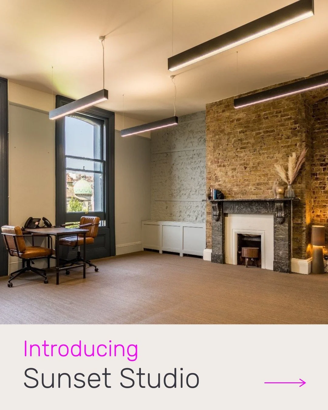 Introducing the gorgeous Sunset Studio.

This beautiful office is located on our second floor and overlooks the bustling Brighton Station and Queens Road. It is inside a period building with so many amazing features, such as a marble fireplace and bu