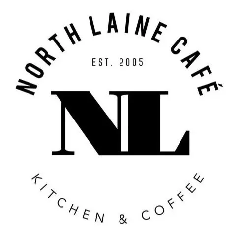 Black and white logo of North Laine Cafe with the words "kitchen and coffee, established in 2005". 