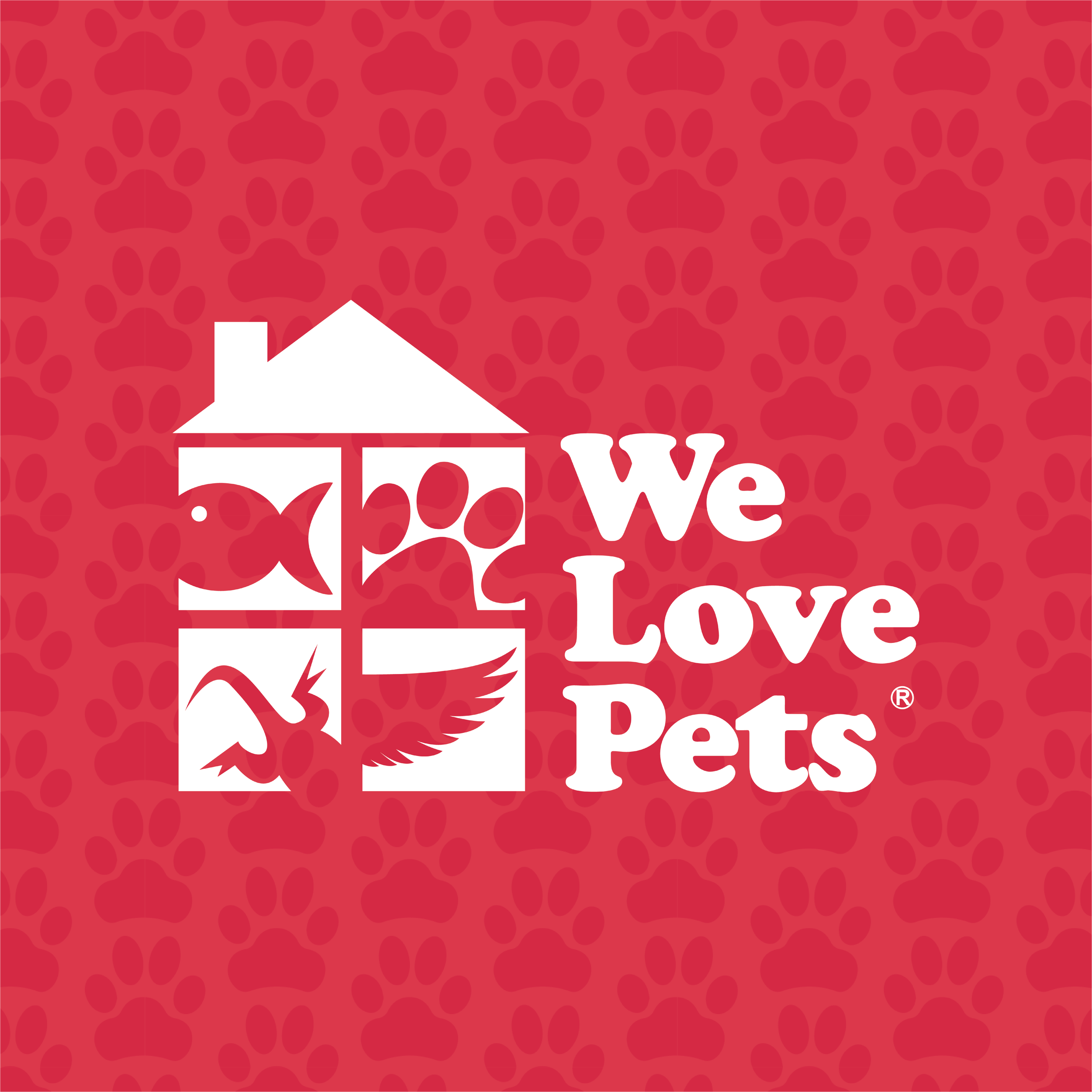 We Love Pets Brighton logo with a red background 