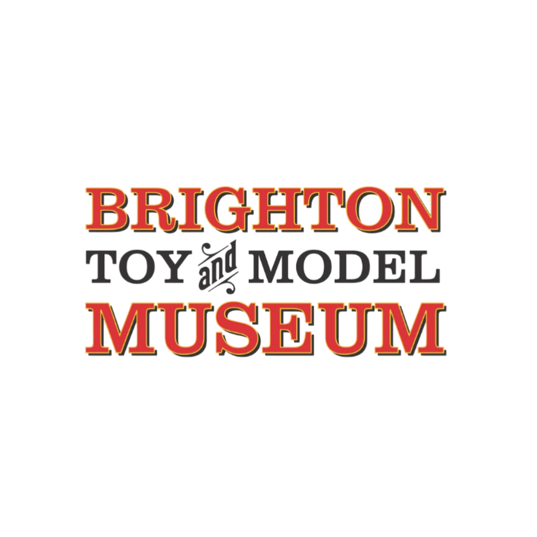 Logo with Brighton and museum in red and toy and model in black