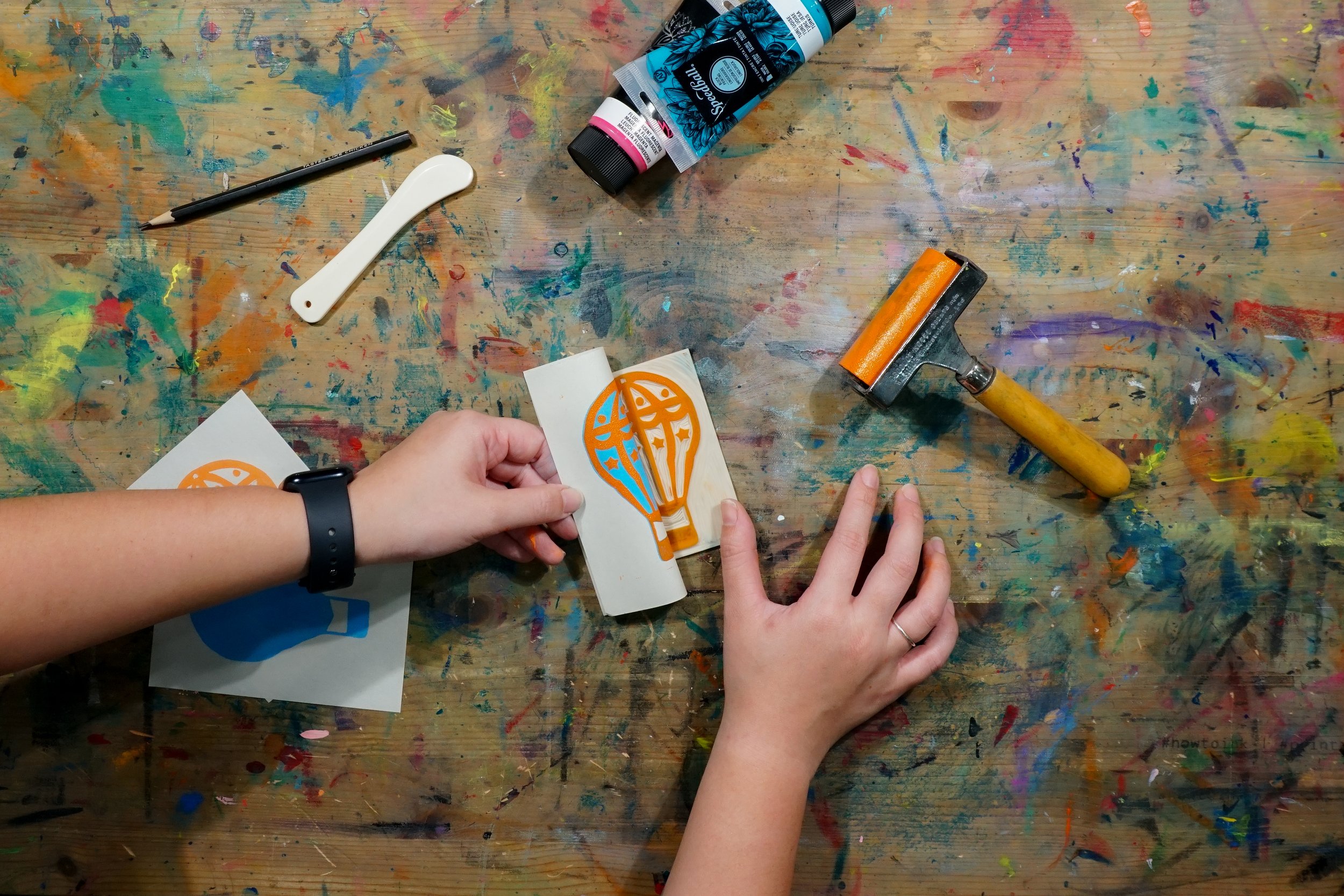 Reduction linocut workshop in Singapore