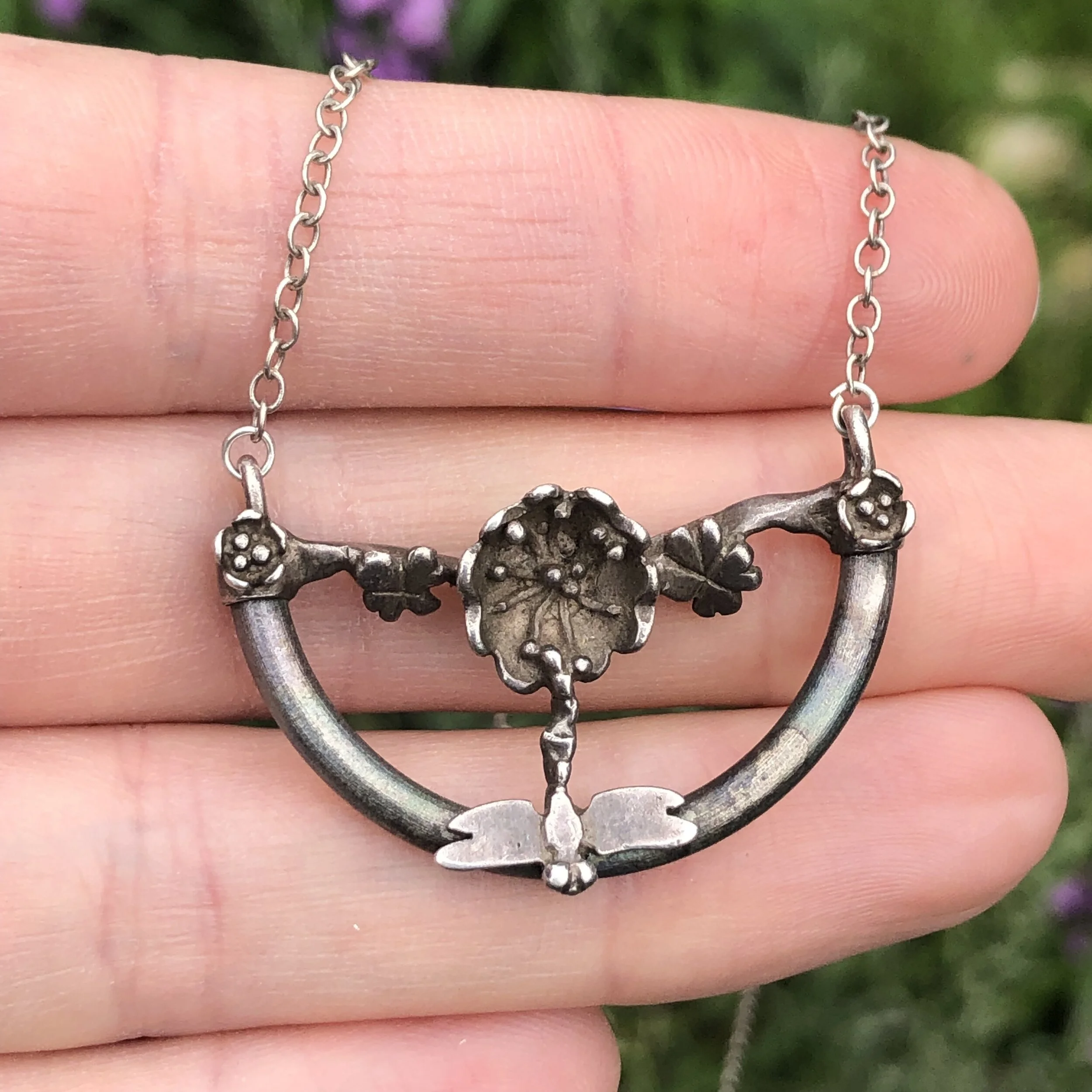 Vintage Silver & Titanium Dragonfly Necklace - Norman Grant