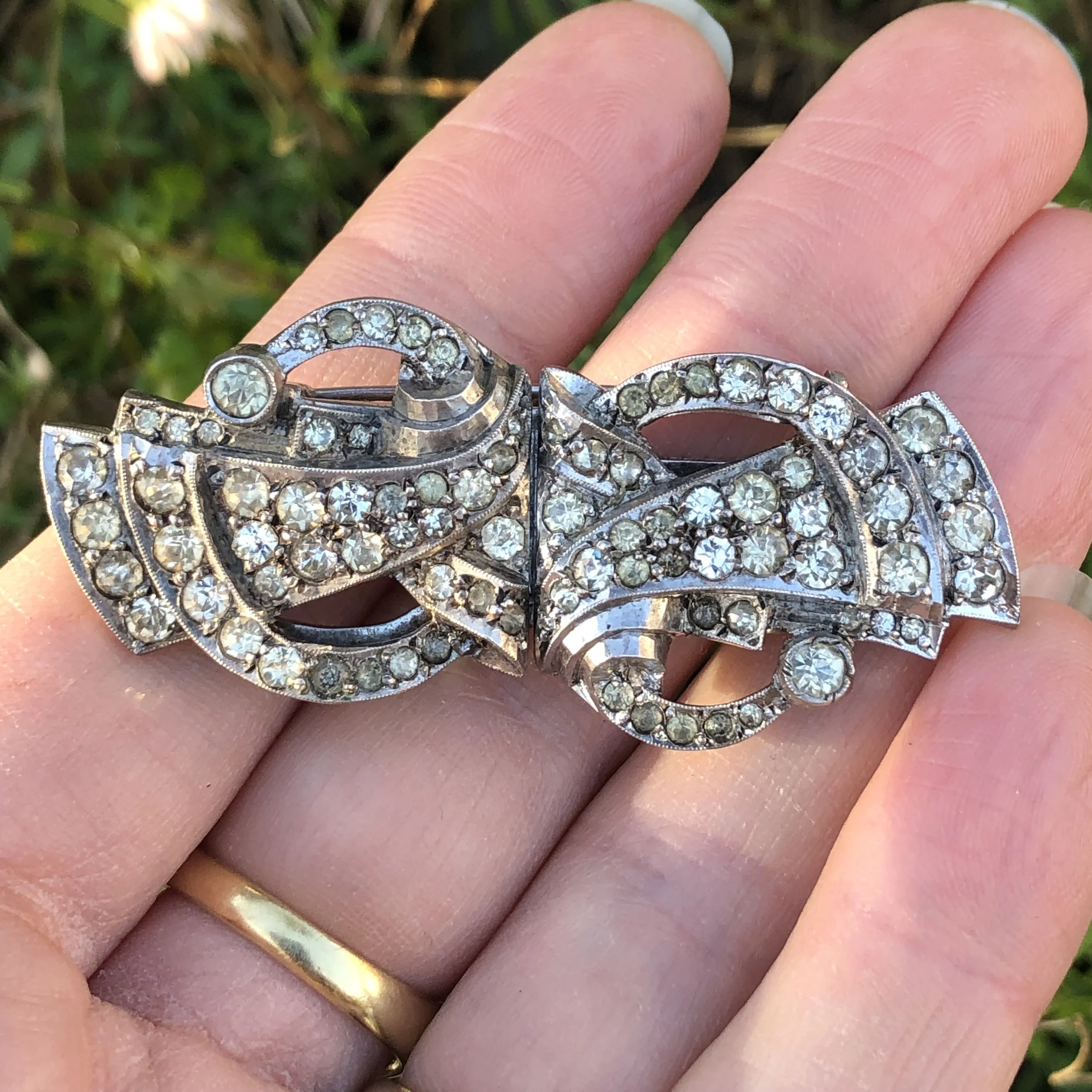 Vintage Sterling Silver and Paste Duette Transformable Brooch