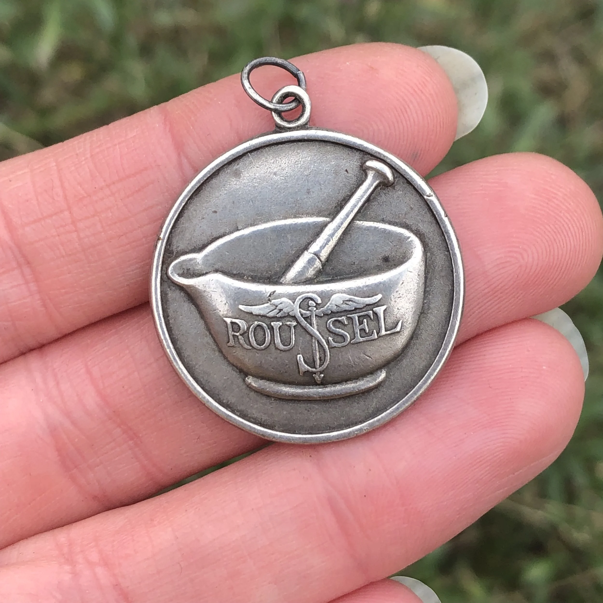 Vintage Sterling Silver Medical Pestle & Mortar Pendant - 1955