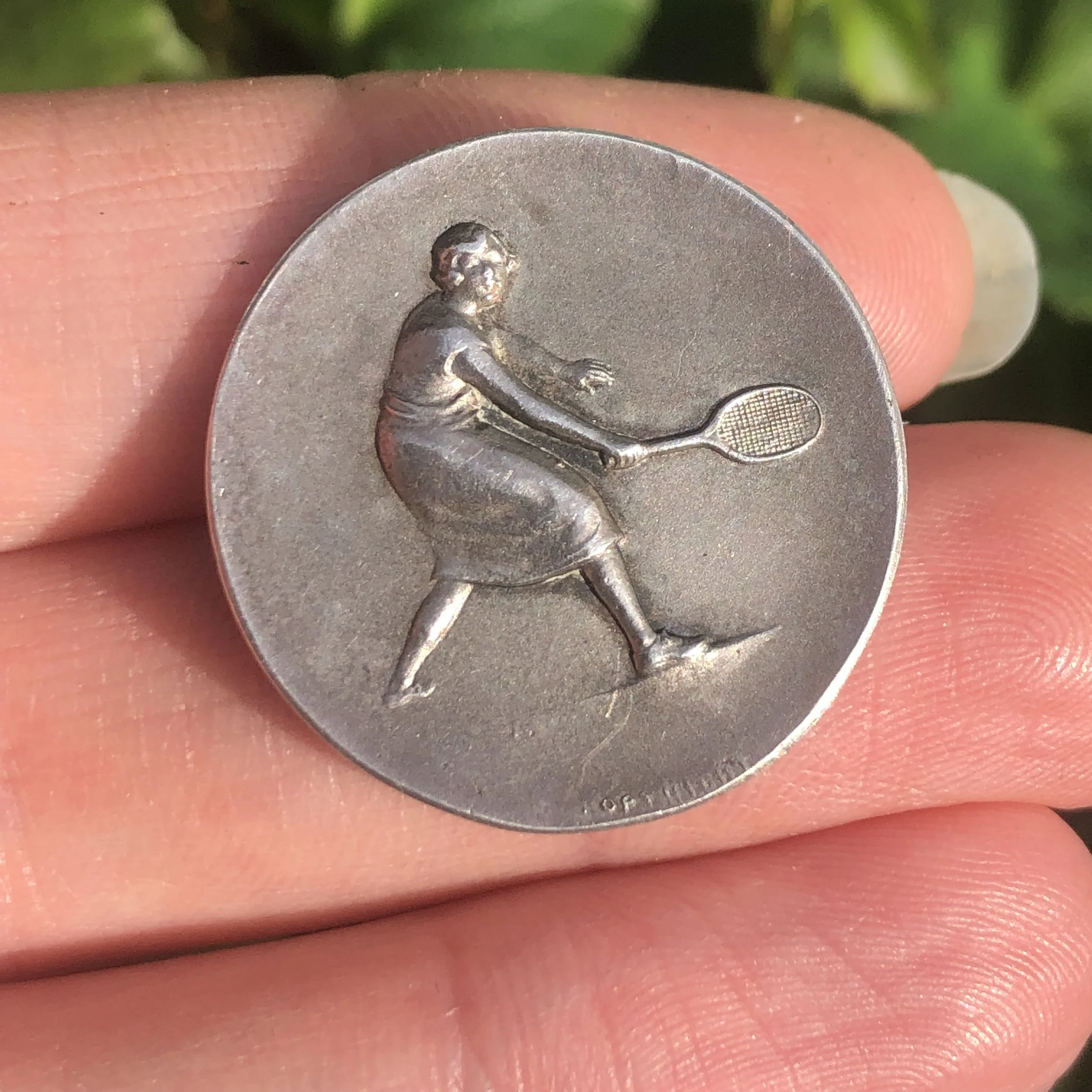 Vintage Sterling Silver Woman Playing Tennis Brooch - 1936