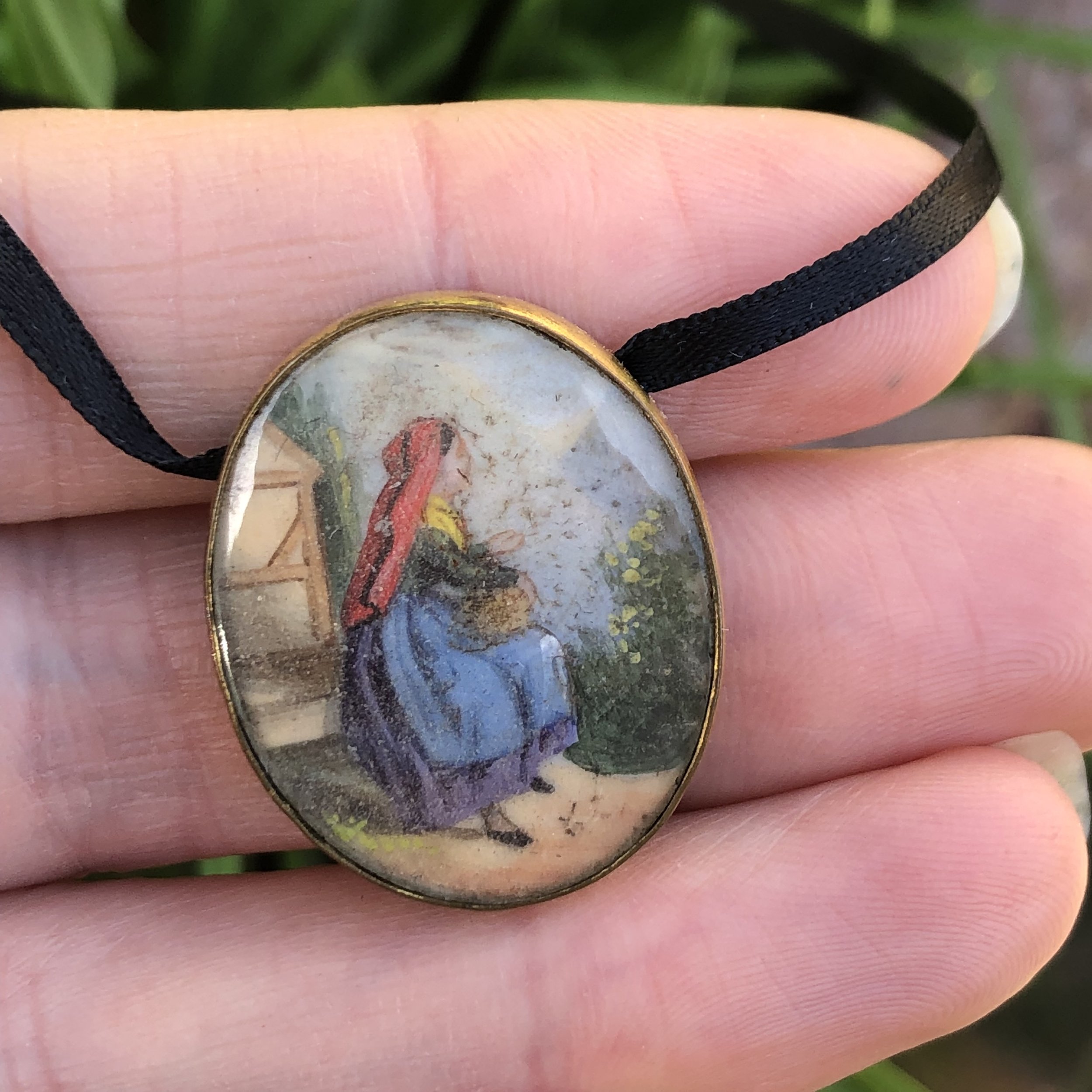 Antique Hand-painted Portrait of A Lady Slide Pendant - Indian?