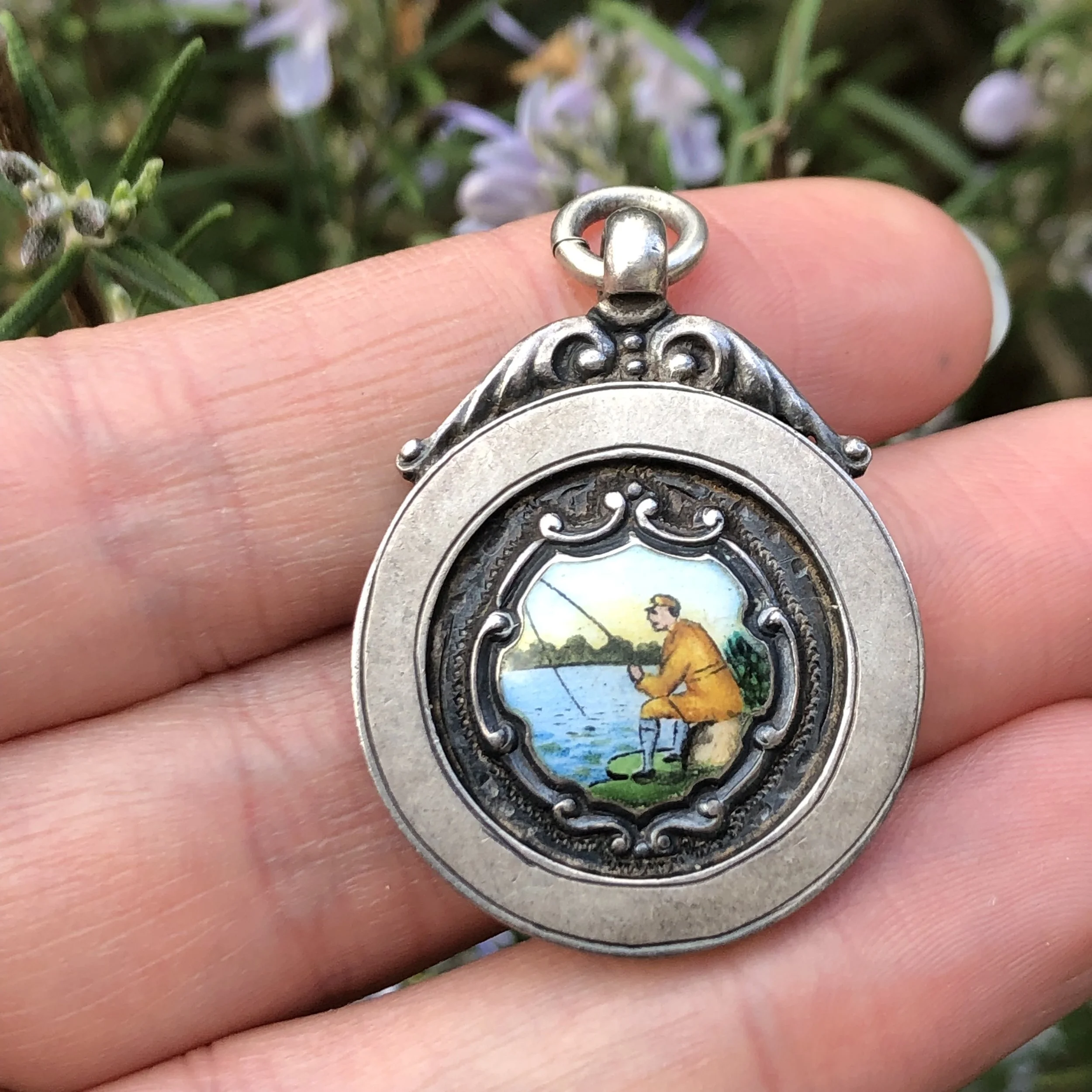 1931 Sterling Silver and Enamel Fishing Fob / Pendant - Chester