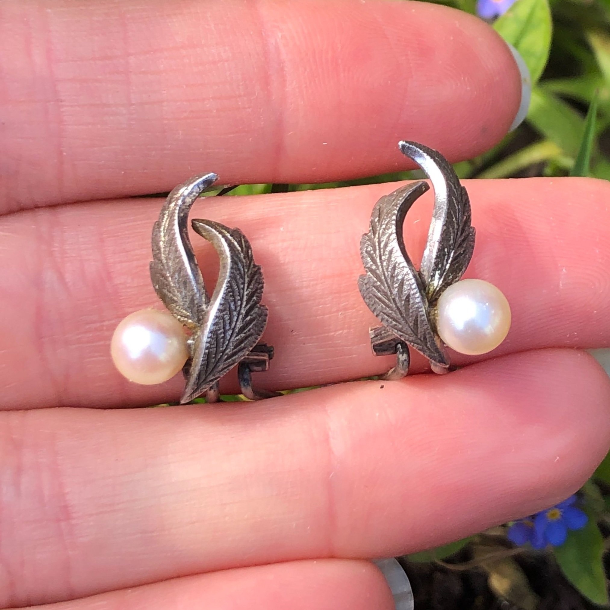 Vintage Sterling Silver and Faux Pearl Clip Earrings