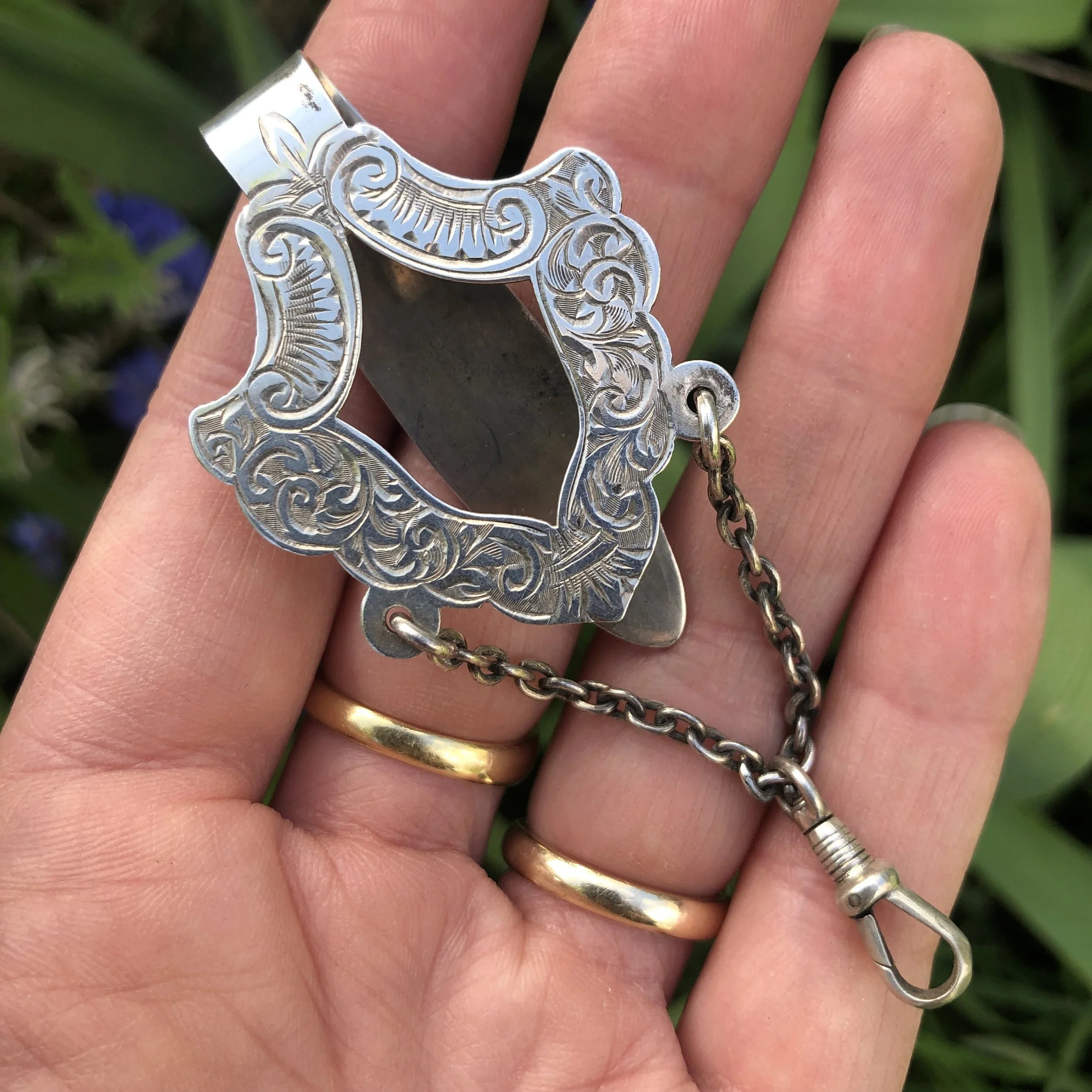 Antique Sterling Silver Engraved Chatelaine with Dog Clip - 1912