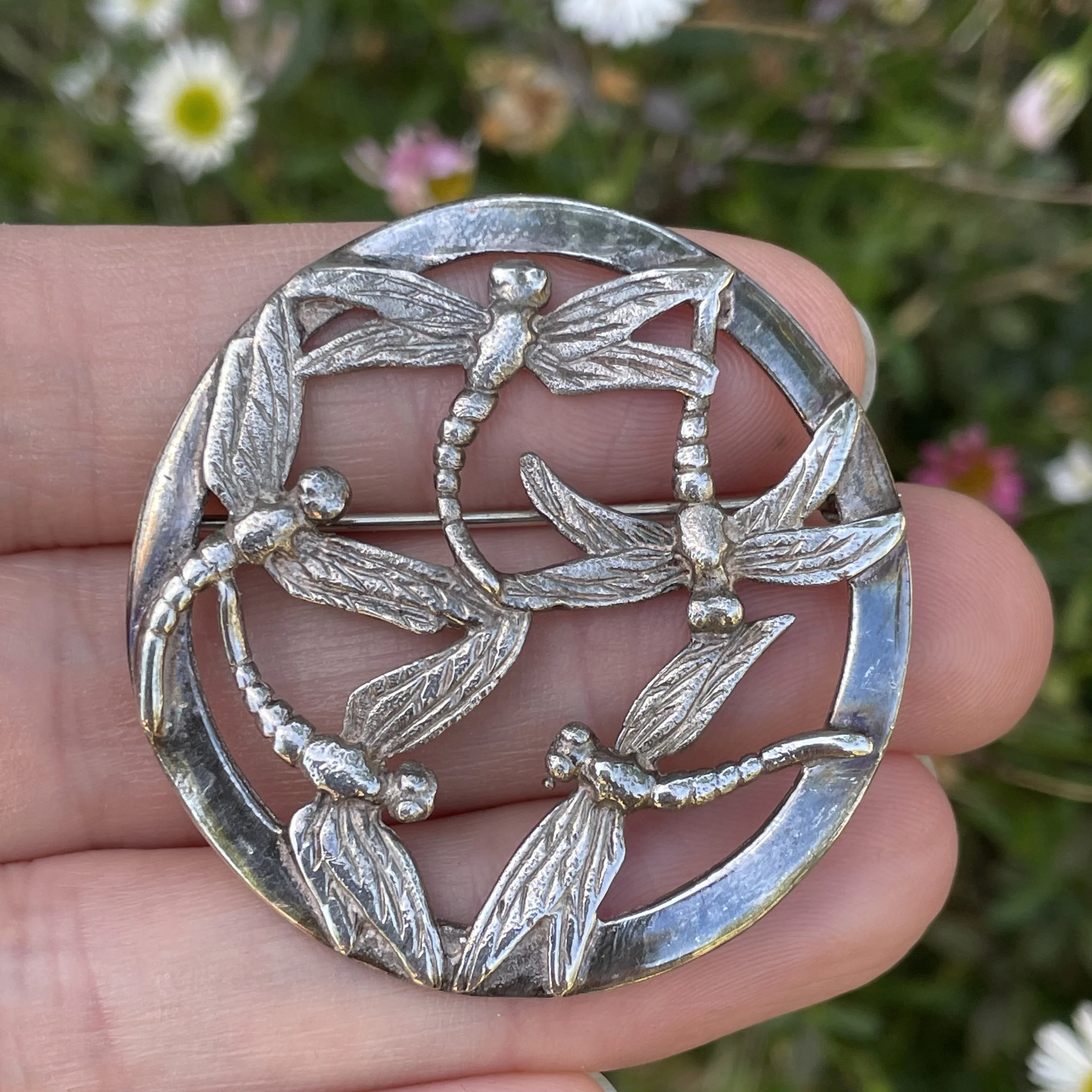 Vintage Sterling Silver Circle of Dragonflies Brooch - London 1991