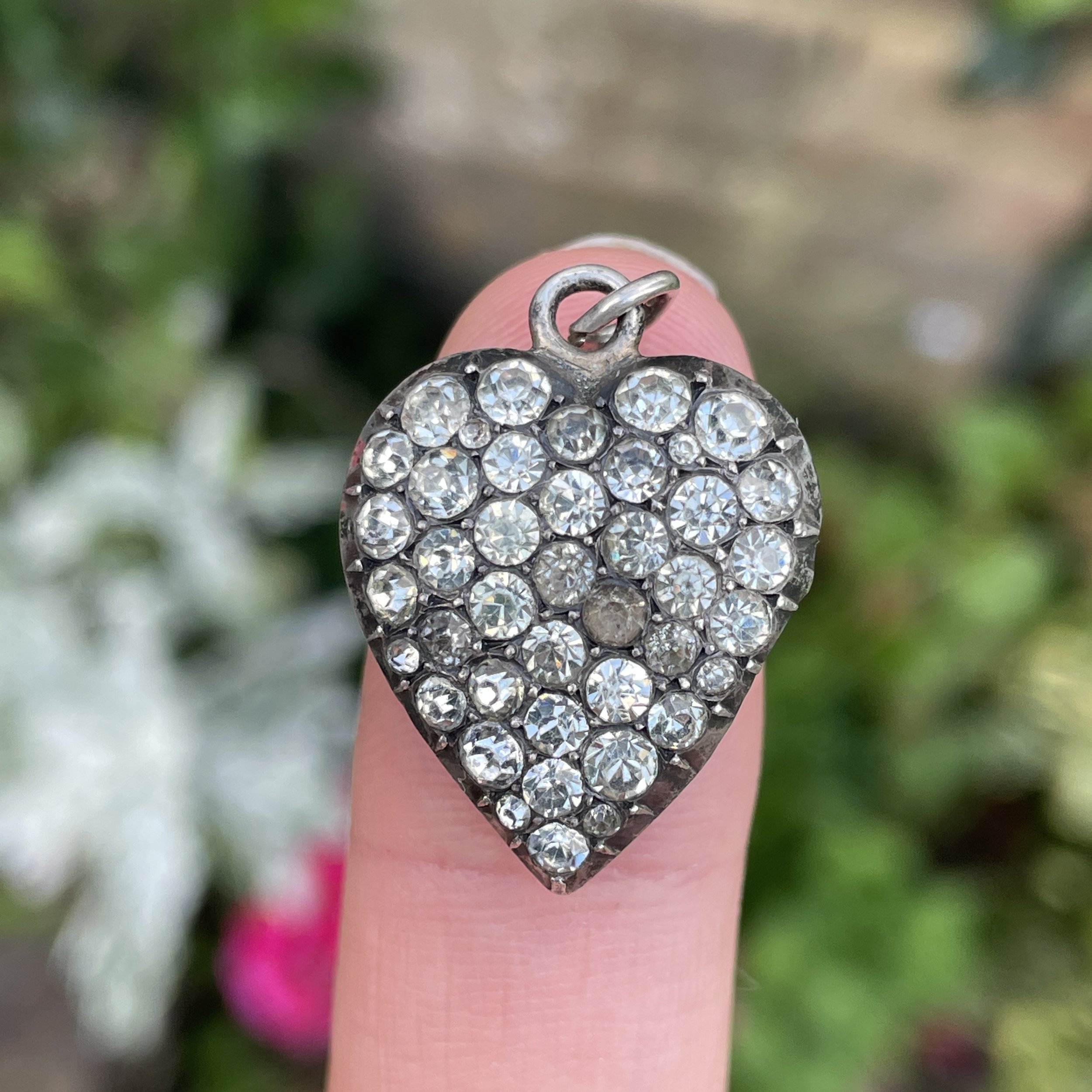 Georgian/Early Victorian Silver and Paste Puffy Heart Pendant