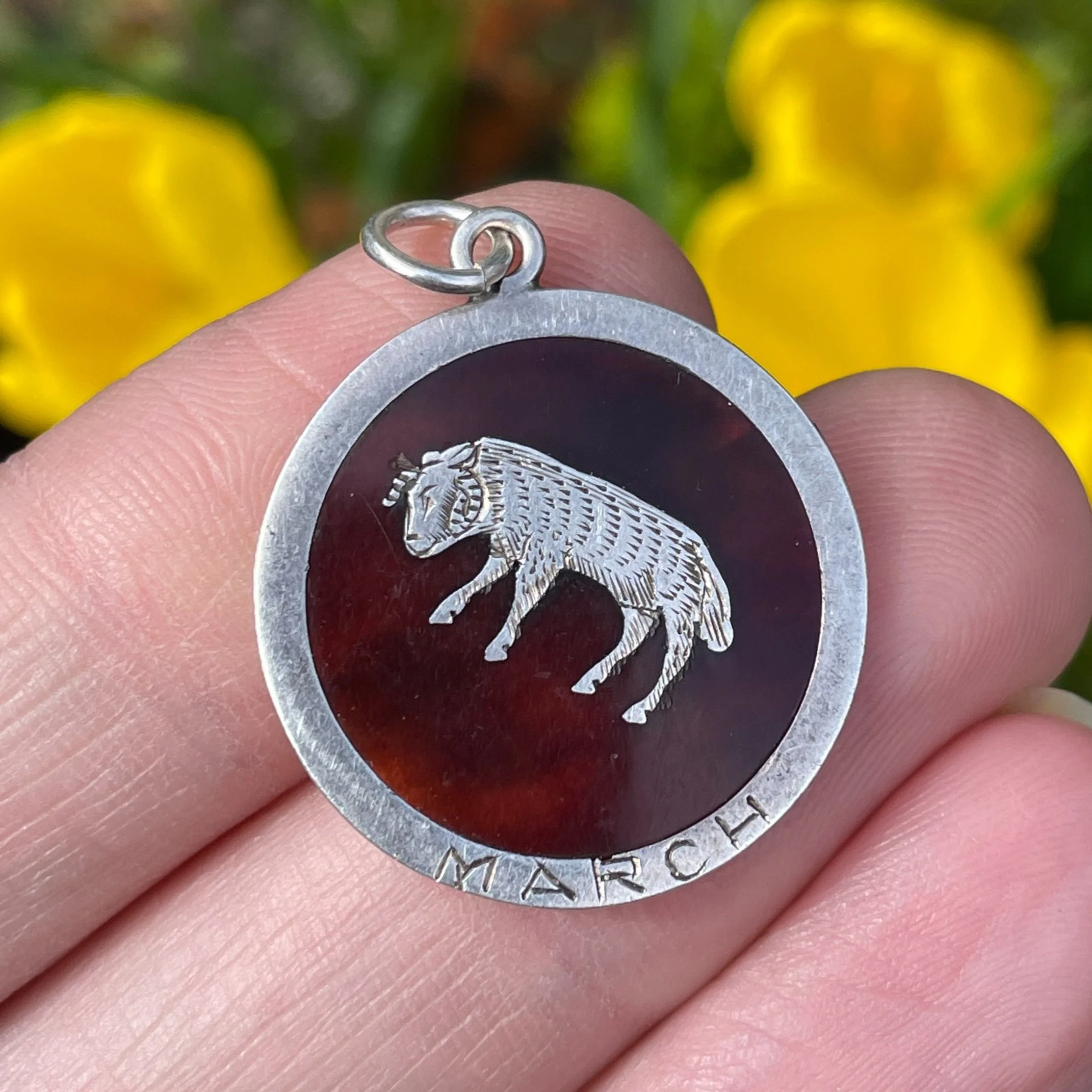 Antique Silver Zodiac Aries Ram Pendant - March